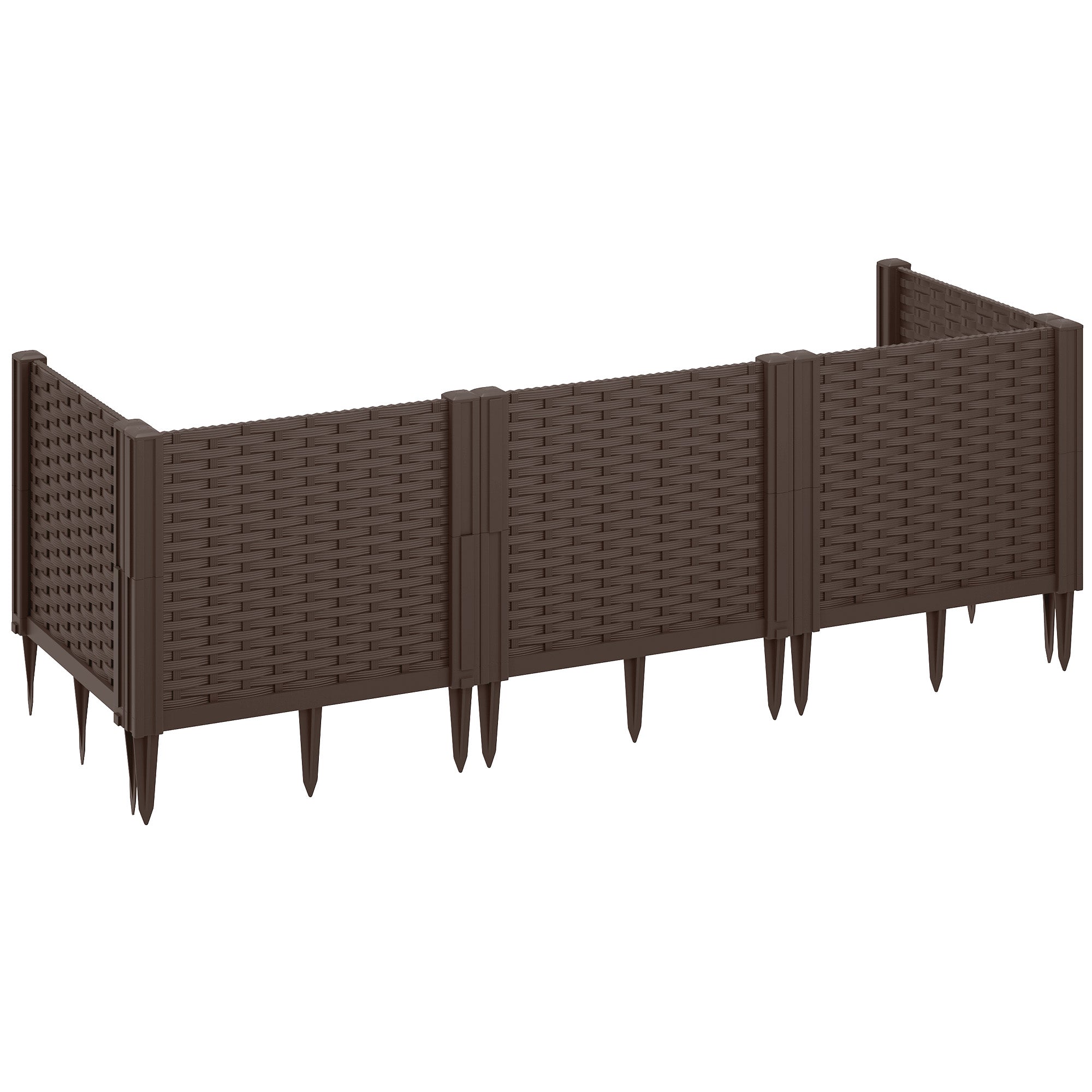 Modular Plastic Raised Garden Bed Kit with Fence Edging - Brown
