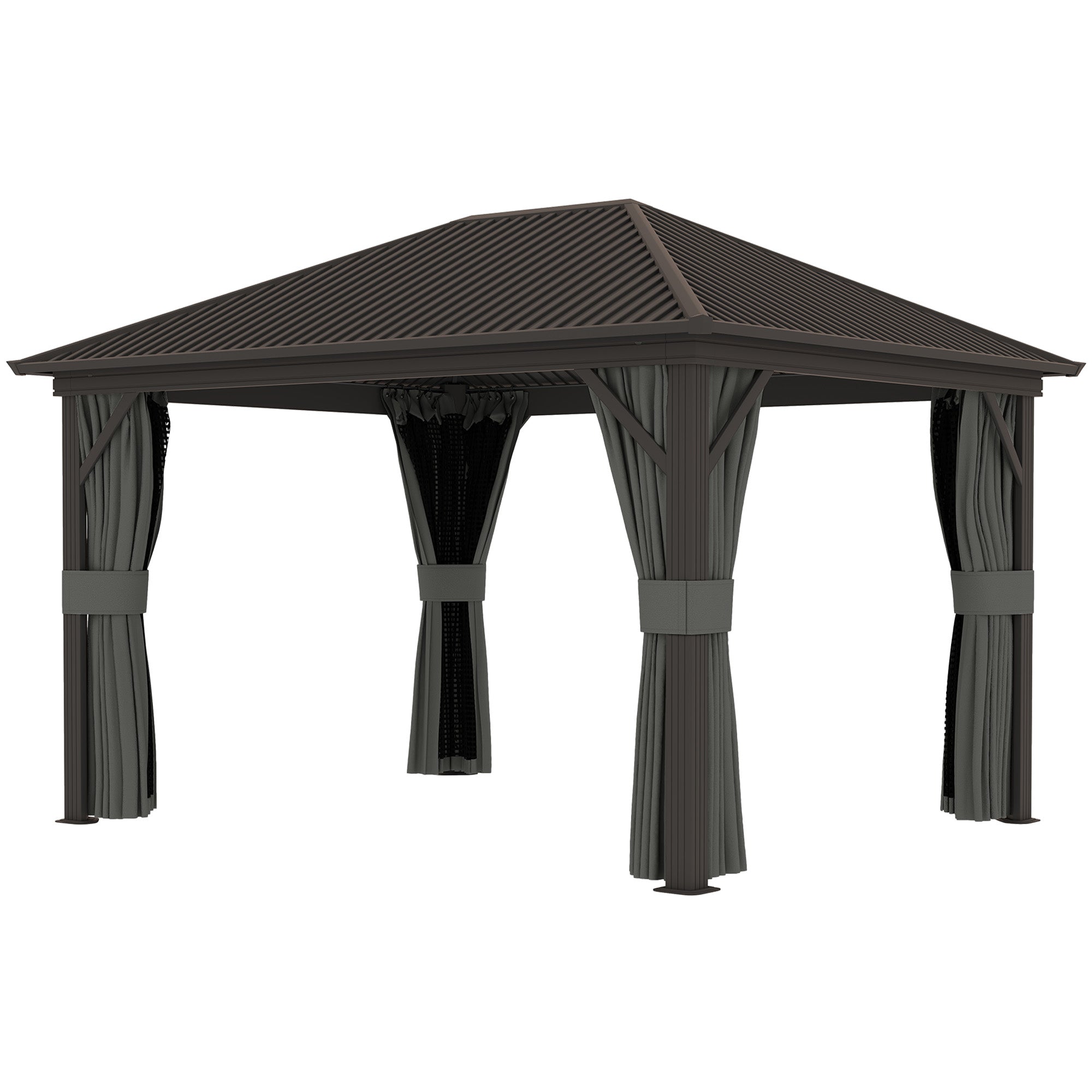 3.6 x 3m Aluminium Frame Hardtop Gazebo with Accessories - Dark Grey