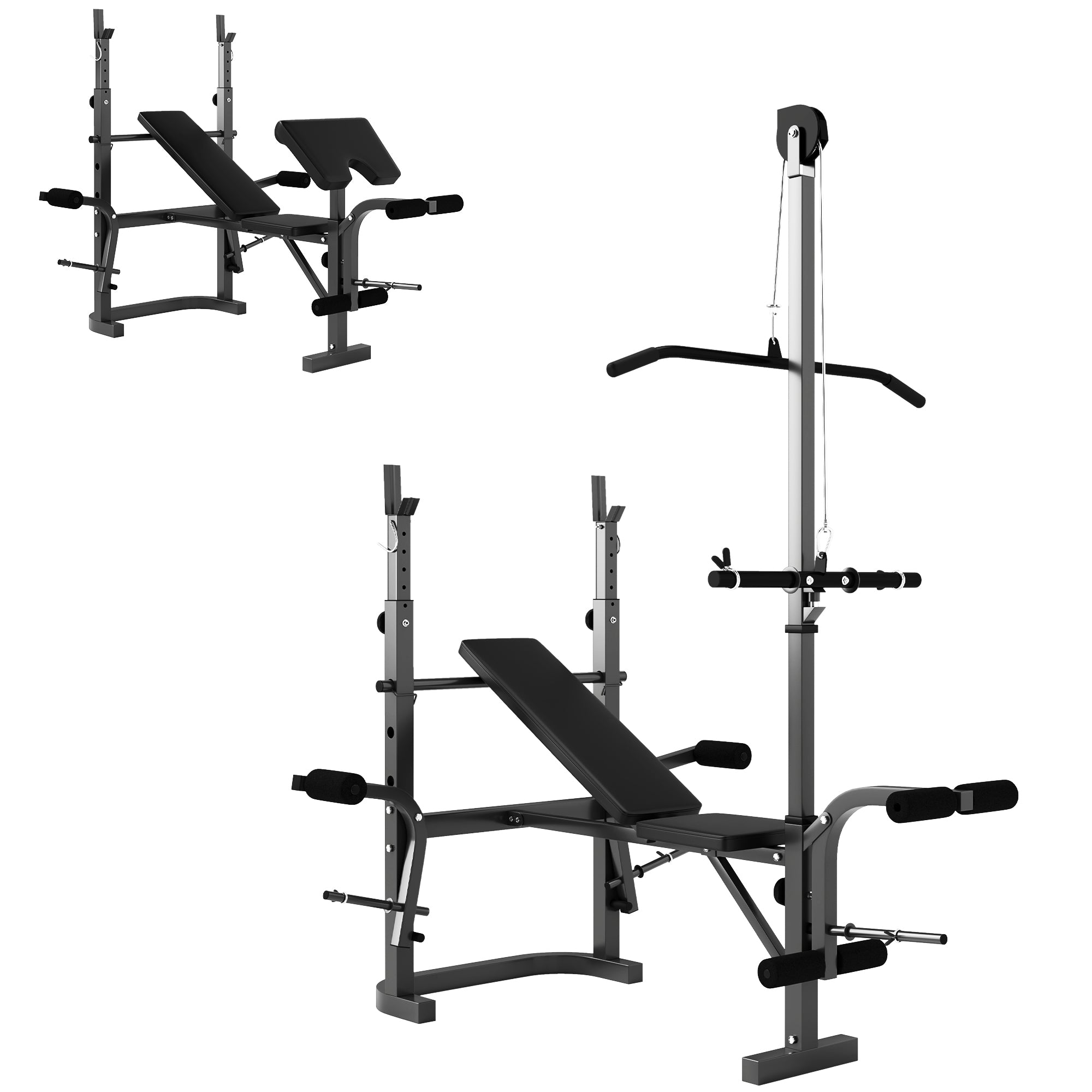 Adjustable Weight Bench with Bench Press Rack, Preacher Curl Bench, Leg Extension and Lat Pull Down Machine, Incline or Flat Workout Bench for Home Gym Strength Training Weight Lifting