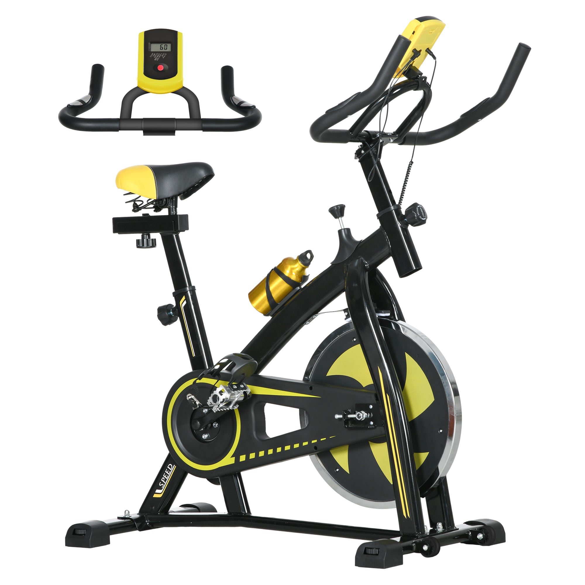 Indoor Stationary Exercise Bike with Adjustable Seat and Resistance - Yellow