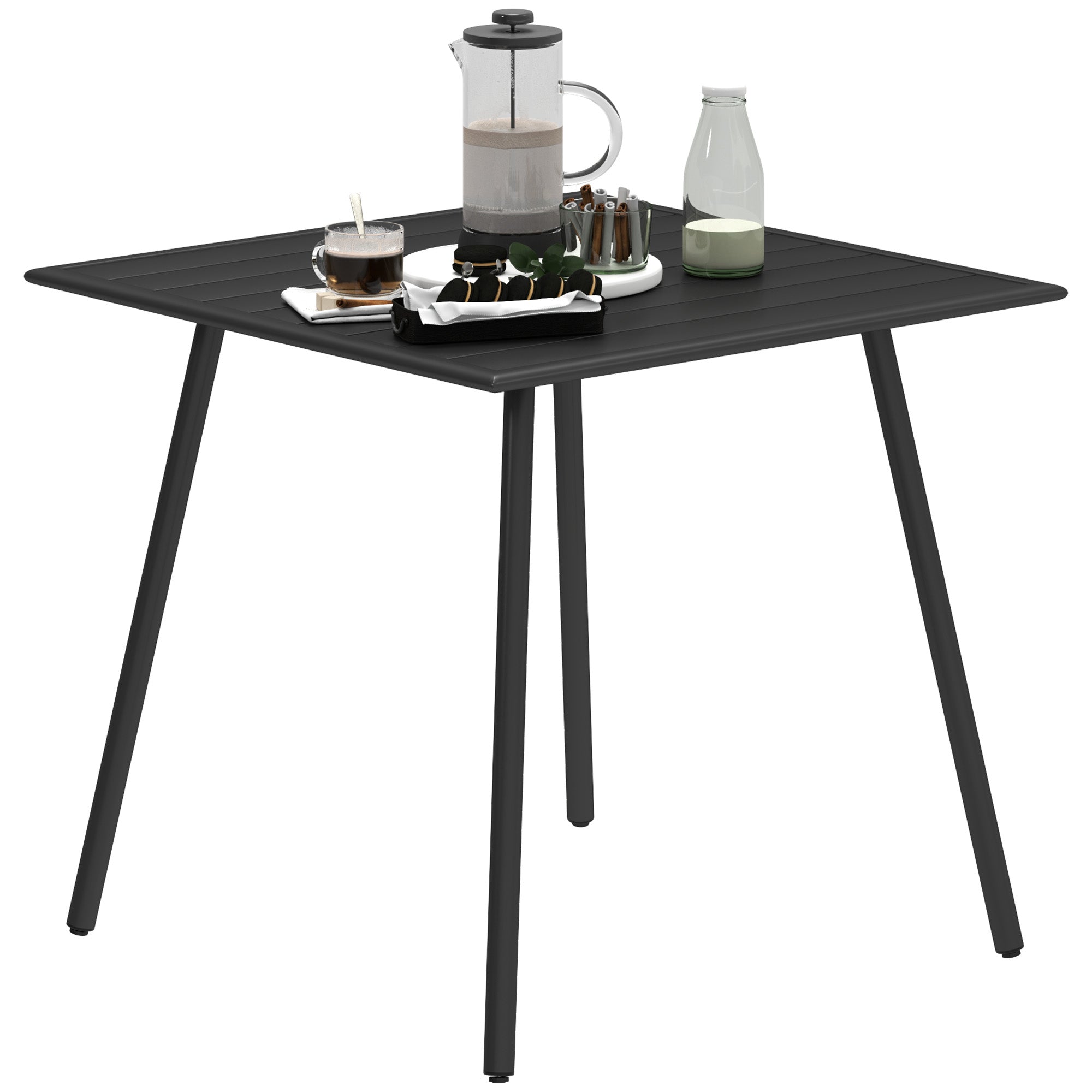 4 Seater Steel Frame Garden Table with Slat Top - Black