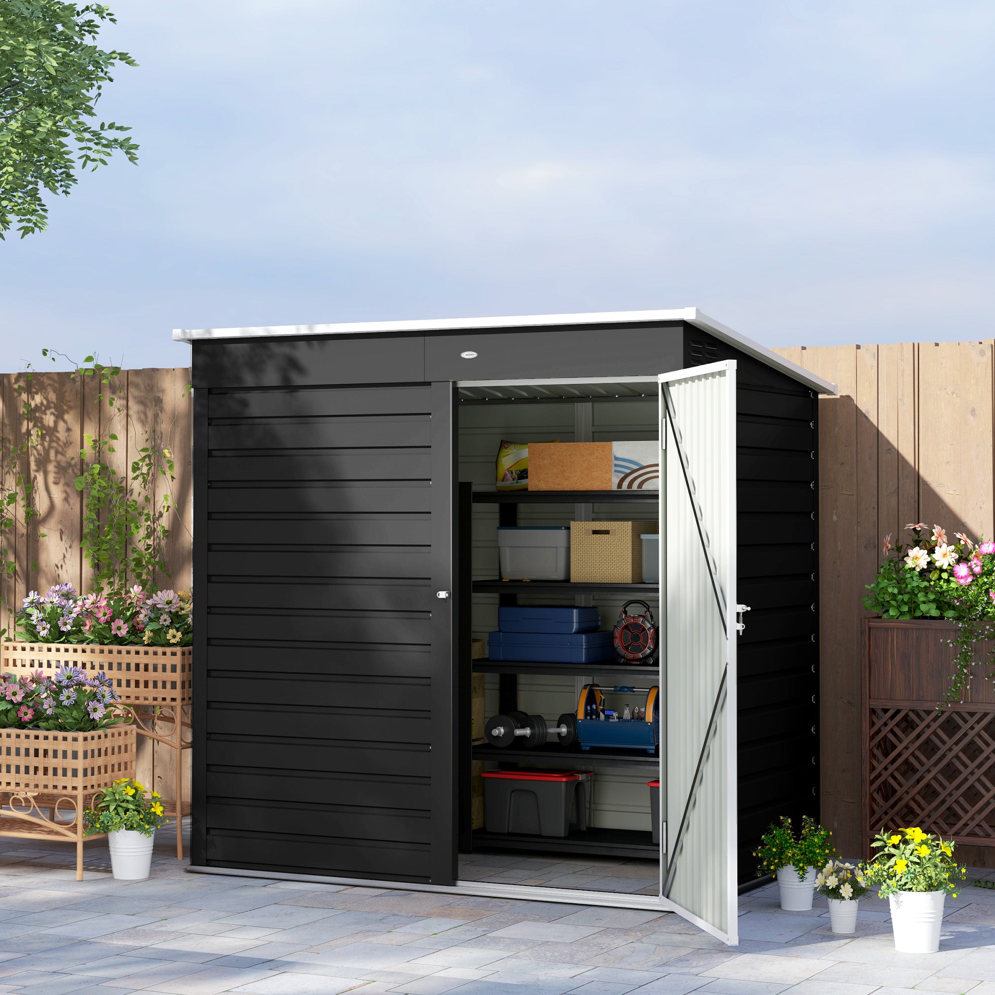 6 x 4ft Metal Garden Storage Shed with Lockable Door - Dark Grey