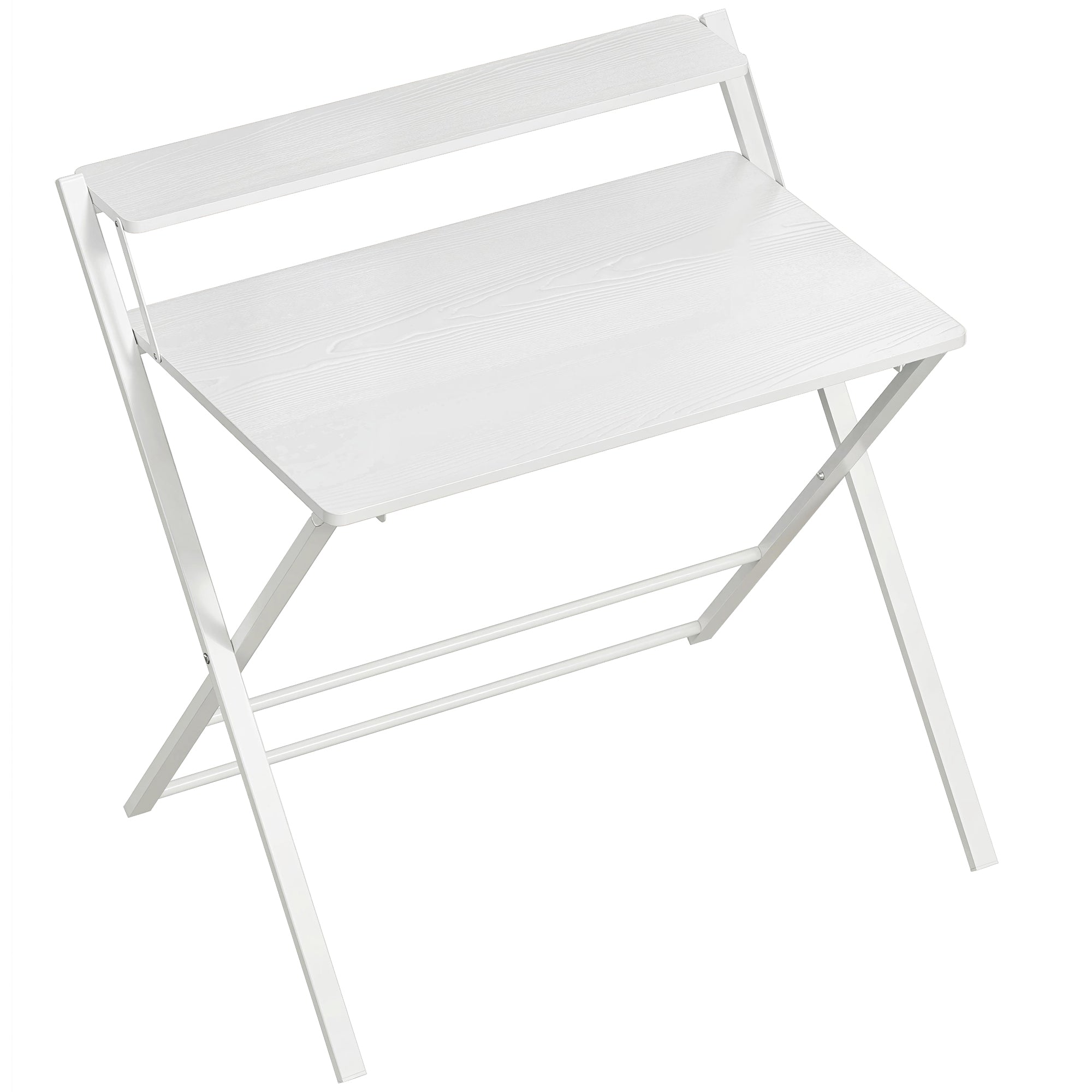 Compact Folding Desk for Small Spaces with Storage Shelf for Home Office, White