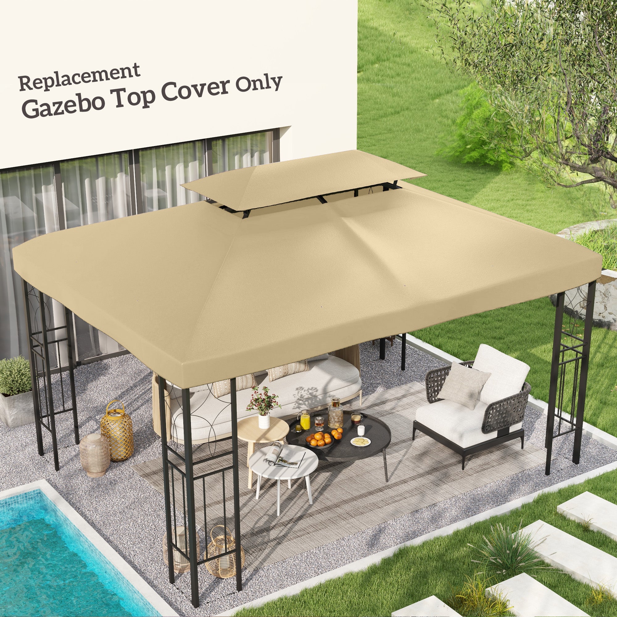 Gazebo Roof Replacement for 3 x 4m Frames with Two-Tier Design - Cream