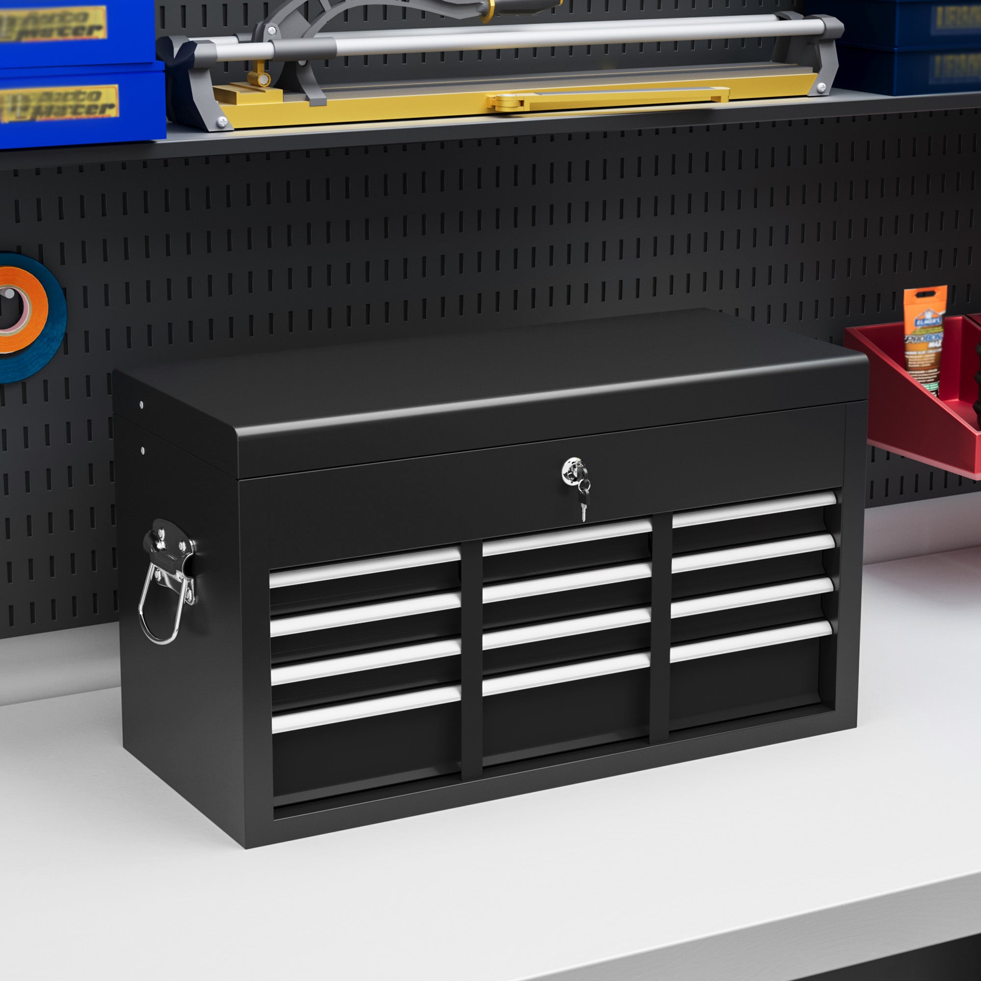 Steel Six Drawer Lockable Tool Storage Chest with Keys - Black