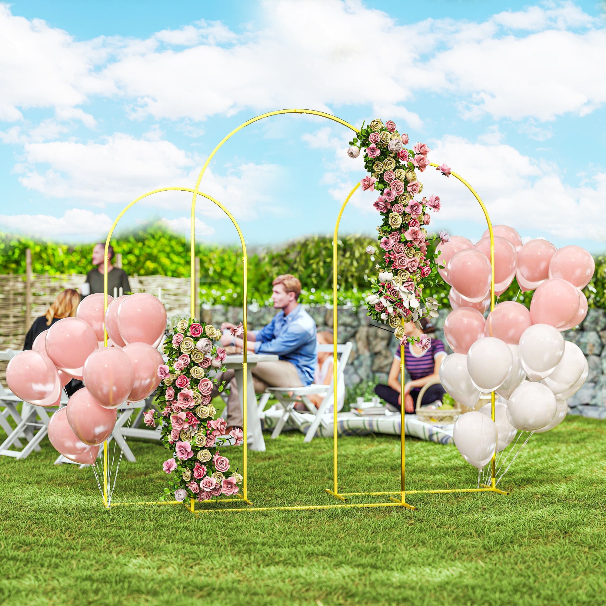 Wedding Arch Frame Set 2.2m, 2m, 1.8m Metal Balloon Arch Stand for Party, Bridal Shower, Graduation - Gold Tone