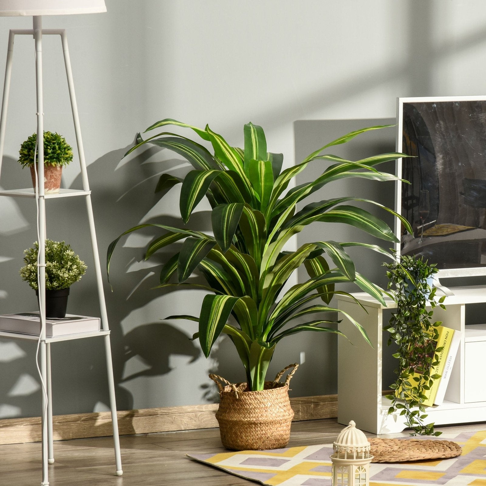 110cm/3.6FT Artificial Dracaena Tree Decorative Plant 40 Leaves with Nursery Pot, Fake Tropical Tree for Indoor Outdoor Décor - Bedzy UK modern and affordable home furniture England