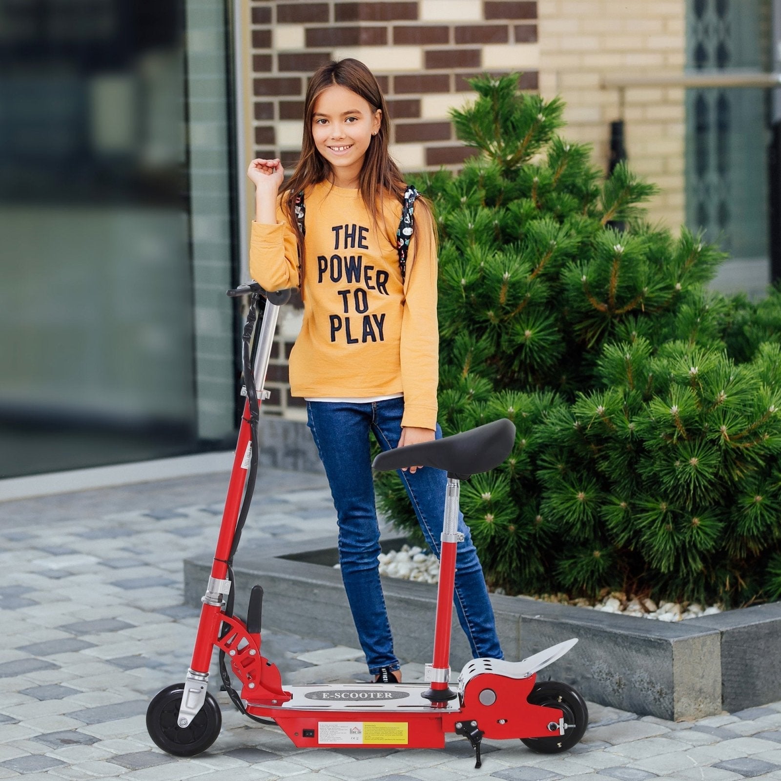 120W Teens Foldable Kids Powered Scooters 24V Rechargeable Battery Adjustable Ride on Outdoor Toy (Red) - Bedzy UK modern and affordable home furniture England