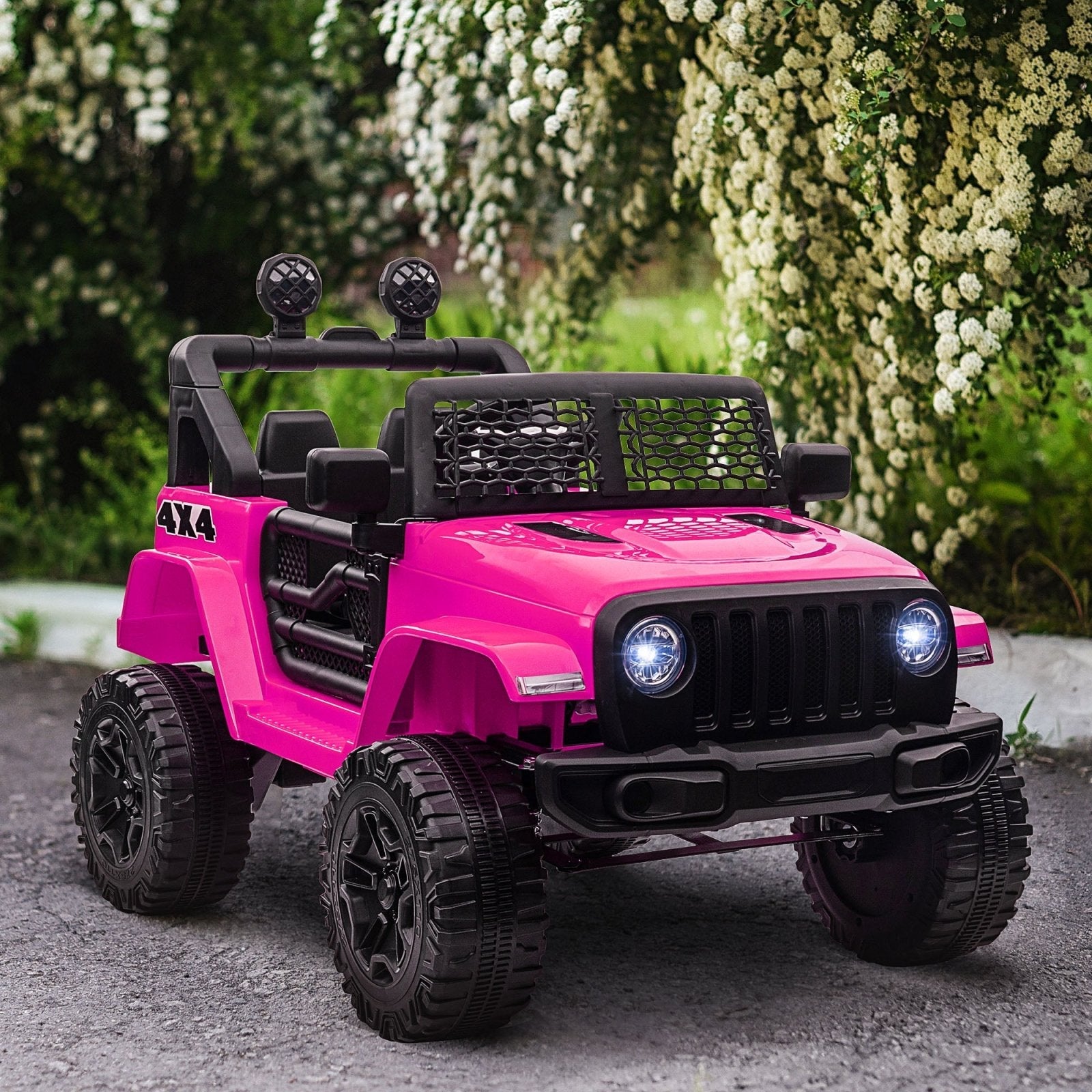 12V Battery - powered 2 Motors Kids Electric Ride On Car Truck Off - road Toy with Parental Remote Control Horn Lights Suspension Wheels Pink - Bedzy UK modern and affordable home furniture England