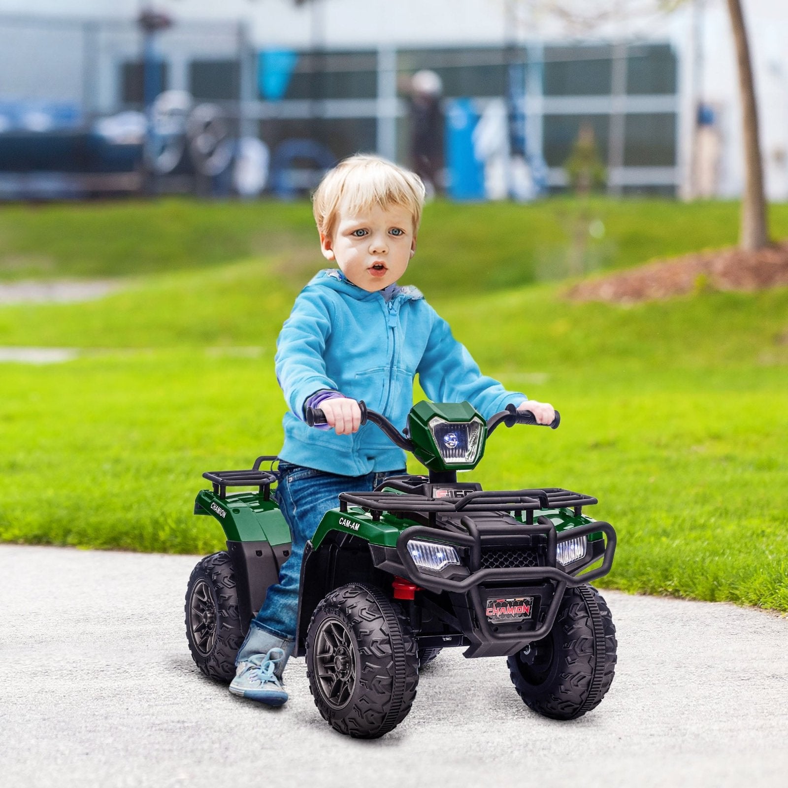 12V Kids Quad Bike with Forward Reverse Functions, Electric Ride On ATV with Music, LED Headlights, for Ages 3 - 5 Years - Green - Bedzy UK modern and affordable home furniture England