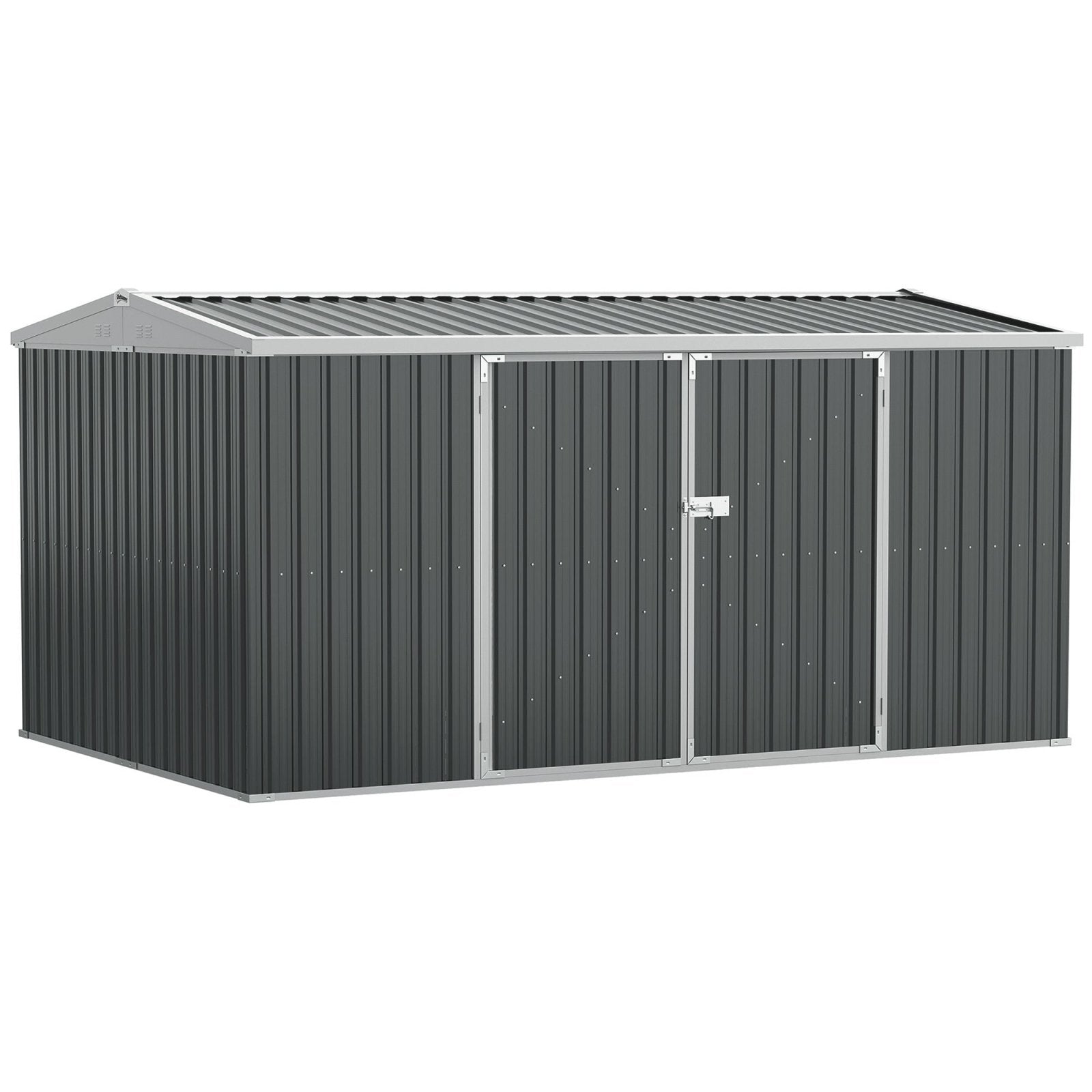14 x 9 ft Lockable Garden Shed Large Patio Roofed Tool Metal Storage Building Foundation Sheds Box Outdoor Furniture, Grey - Bedzy UK modern and affordable home furniture England