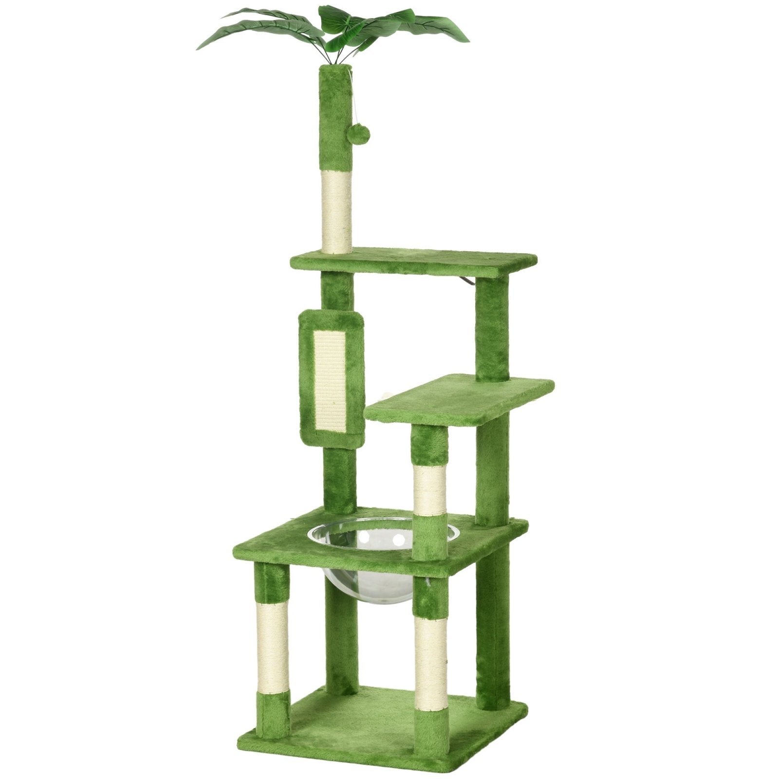 142cm Cat Tree Tower, with Scratching Post, Hammock, Toy Ball, Platforms - Green - Bedzy UK modern and affordable home furniture England