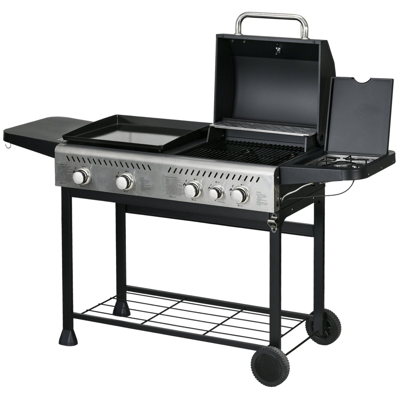 15 kW Gas BBQ Grill and Plancha with Side Burner, Black - Bedzy UK modern and affordable home furniture England