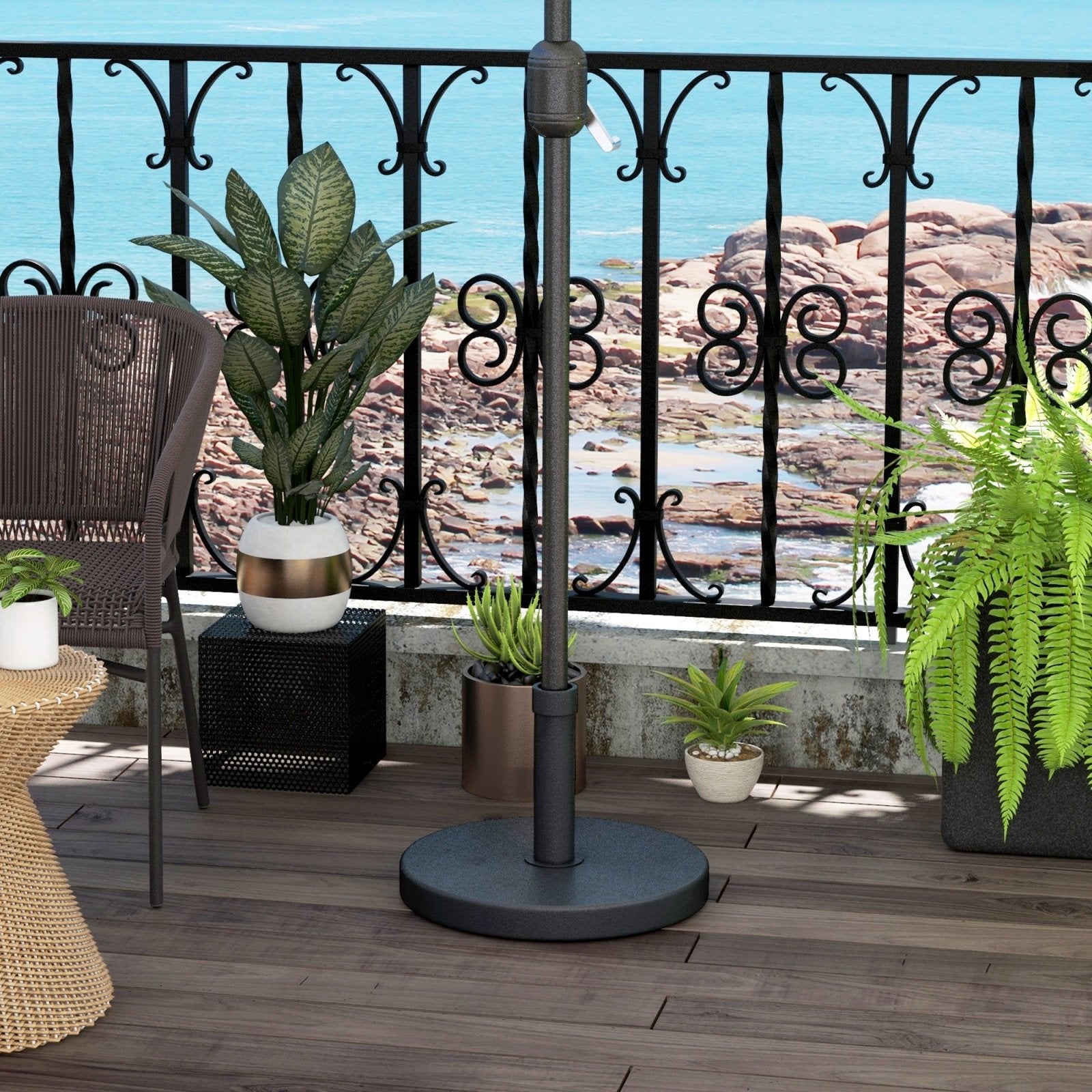 15kg Concrete Umbrella Parasol Base with Rattan Effect 46.5cm Dia Heavy Duty Parasol Stand for Outdoor Patio Umbrella - Bedzy UK modern and affordable home furniture England