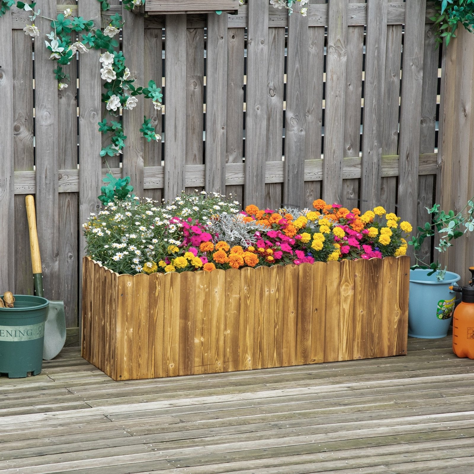 172L Garden Flower Raised Bed Pot Wooden Outdoor Large Rectangle Planter Vegetable Box Outdoor Herb Holder Display (120L x 40W x 40H (cm)) - Bedzy UK modern and affordable home furniture England