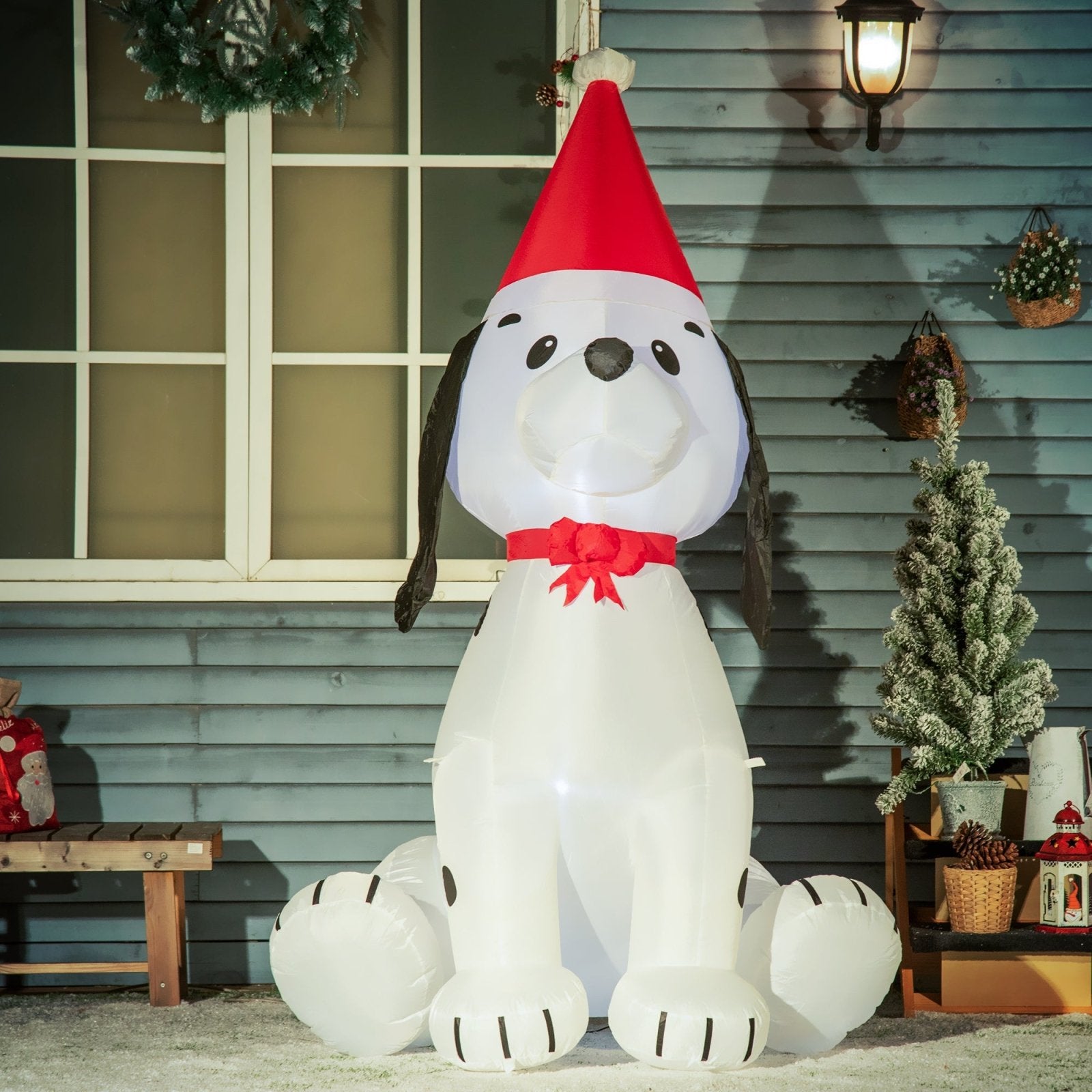 1.8m Inflatable Christmas Puppy Dog Wearing Santa Hat Lighted Outdoor Decoration Blow Up Decor for Holiday Indoor - Bedzy UK modern and affordable home furniture England
