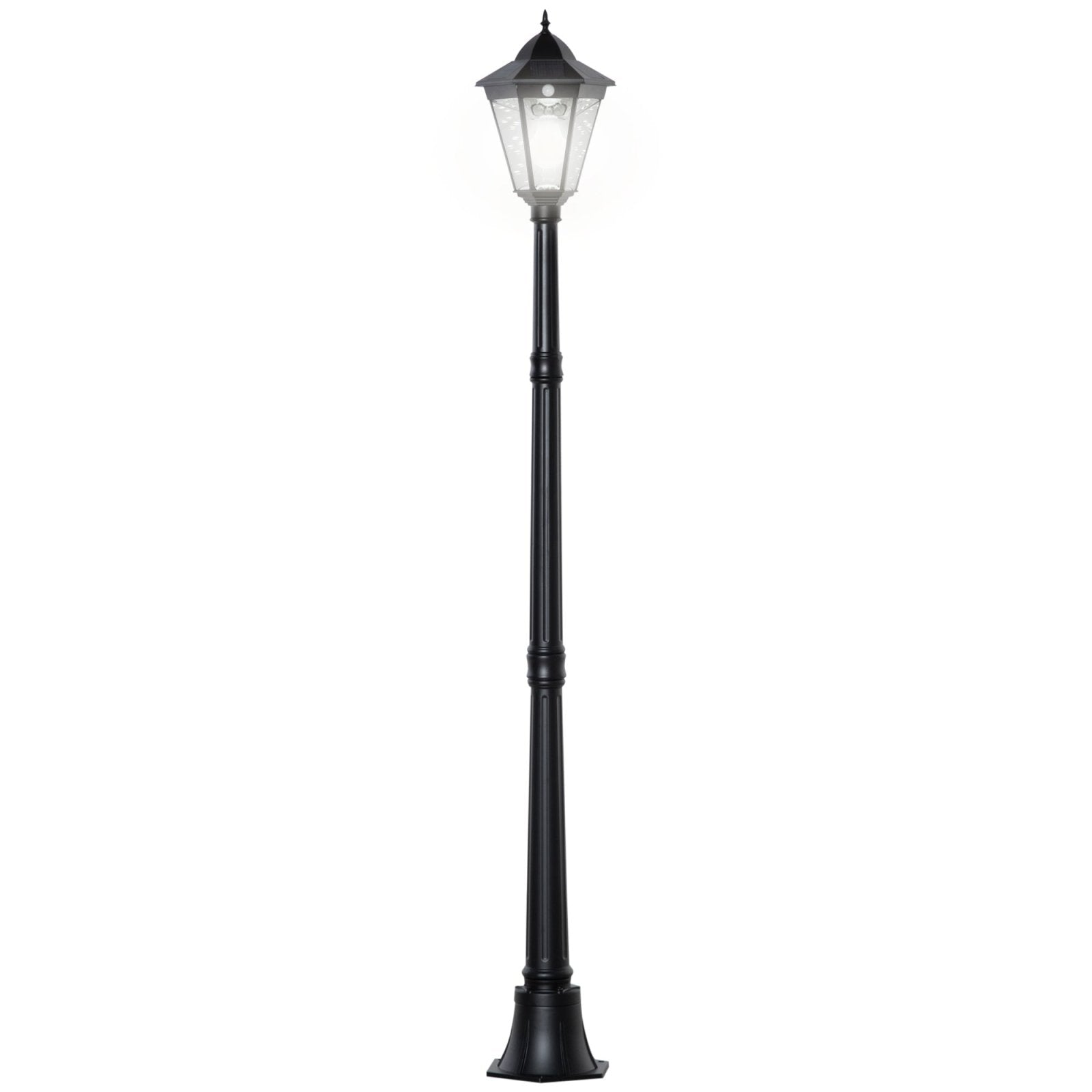 1.9M Garden Lamp Post Light, IP44 Outdoor LED Solar Powered Lantern Lamp with Aluminium Frame for Patio, Pathway and Walkway, Black - Bedzy UK modern and affordable home furniture England