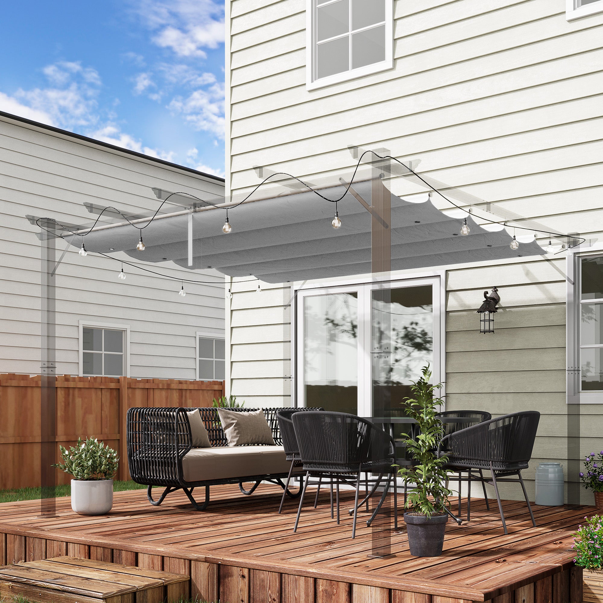 Retractable Pergola Shade Cover Replacement Canopy Fabric for 3 x 3 m Frame - Light Grey
