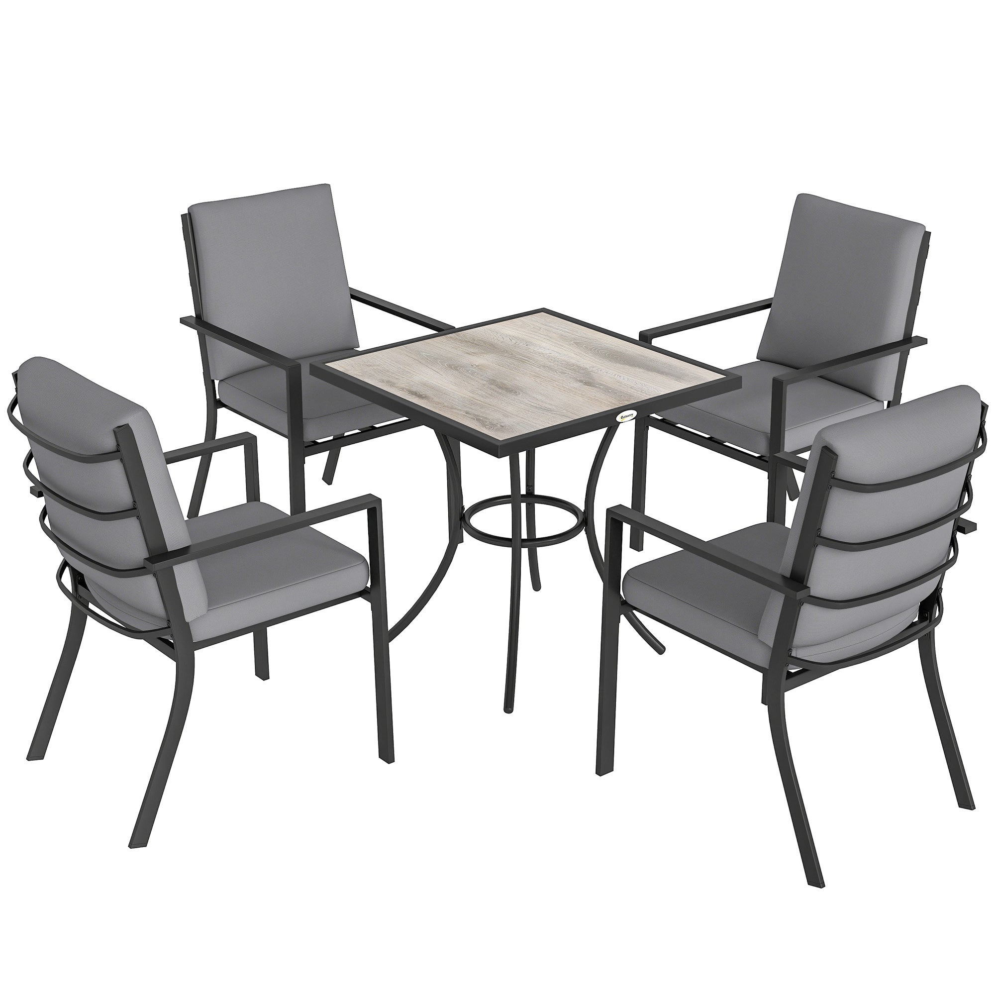 5 Pieces Outdoor Dining Set with Cushions, Garden Dining Set for 4 with Square Table and Stackable Chairs