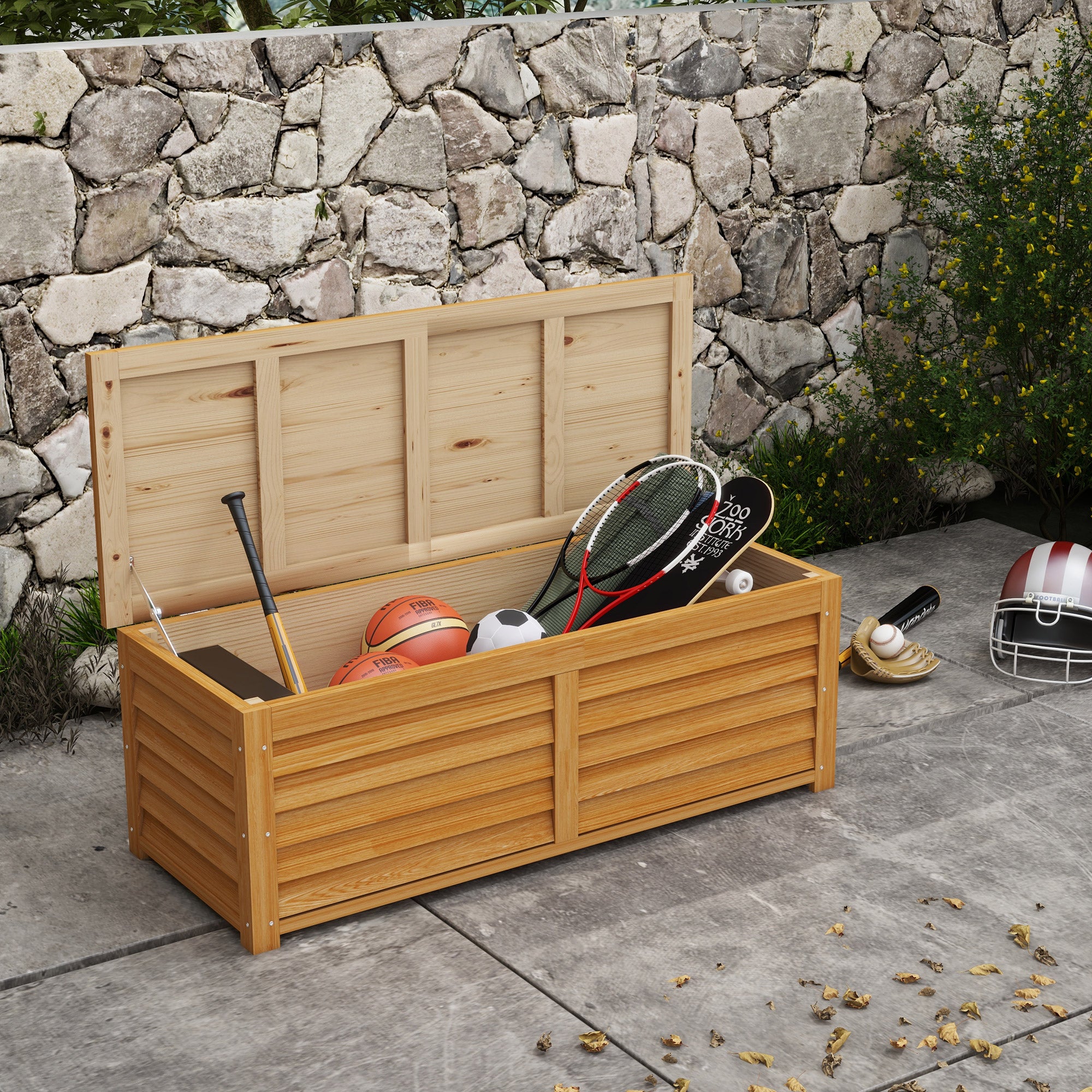 292L Wooden Outdoor Storage Box with Protective Finish - Light Brown