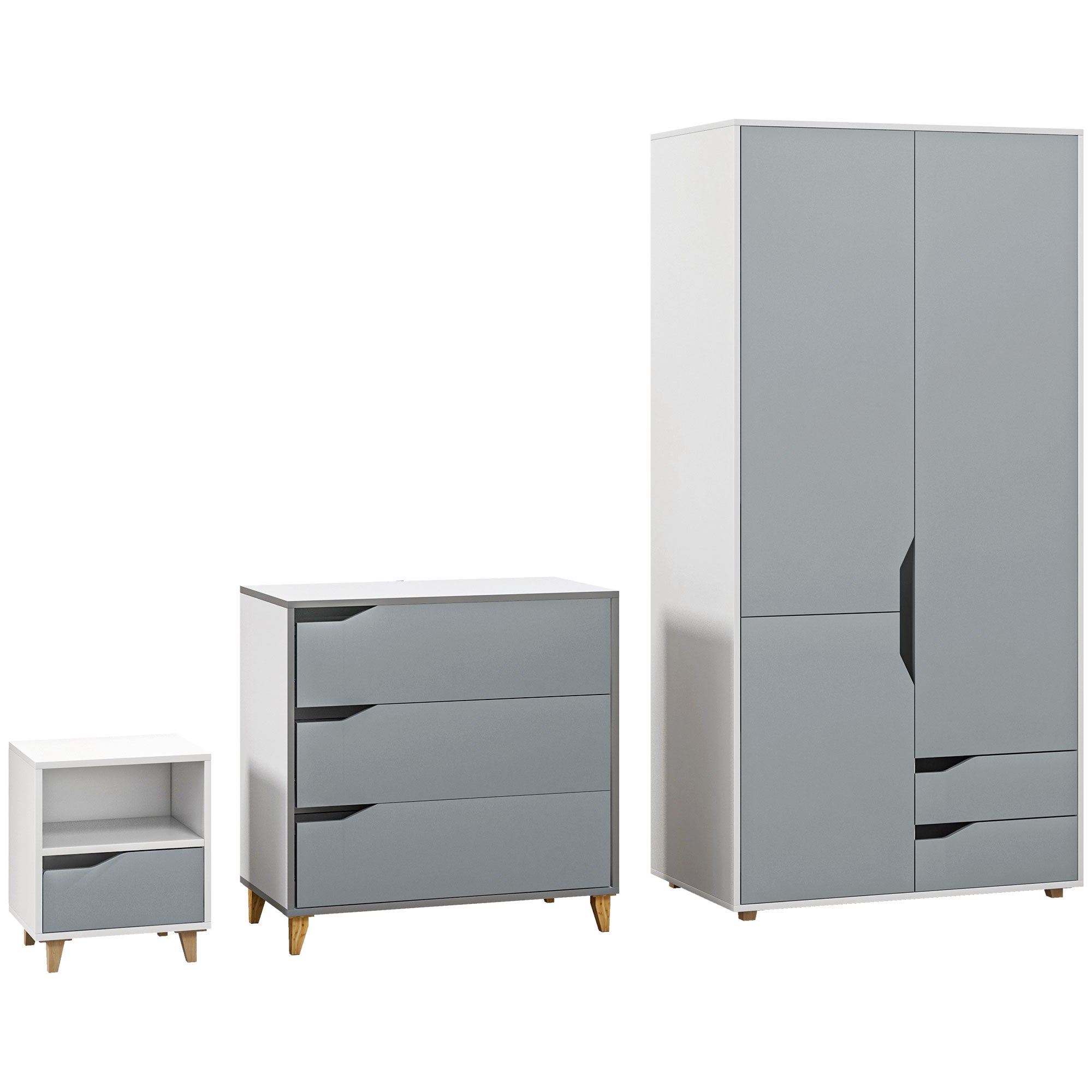 Bedroom Furniture Set with Wardrobe and 3 Drawer Chest - Grey and White