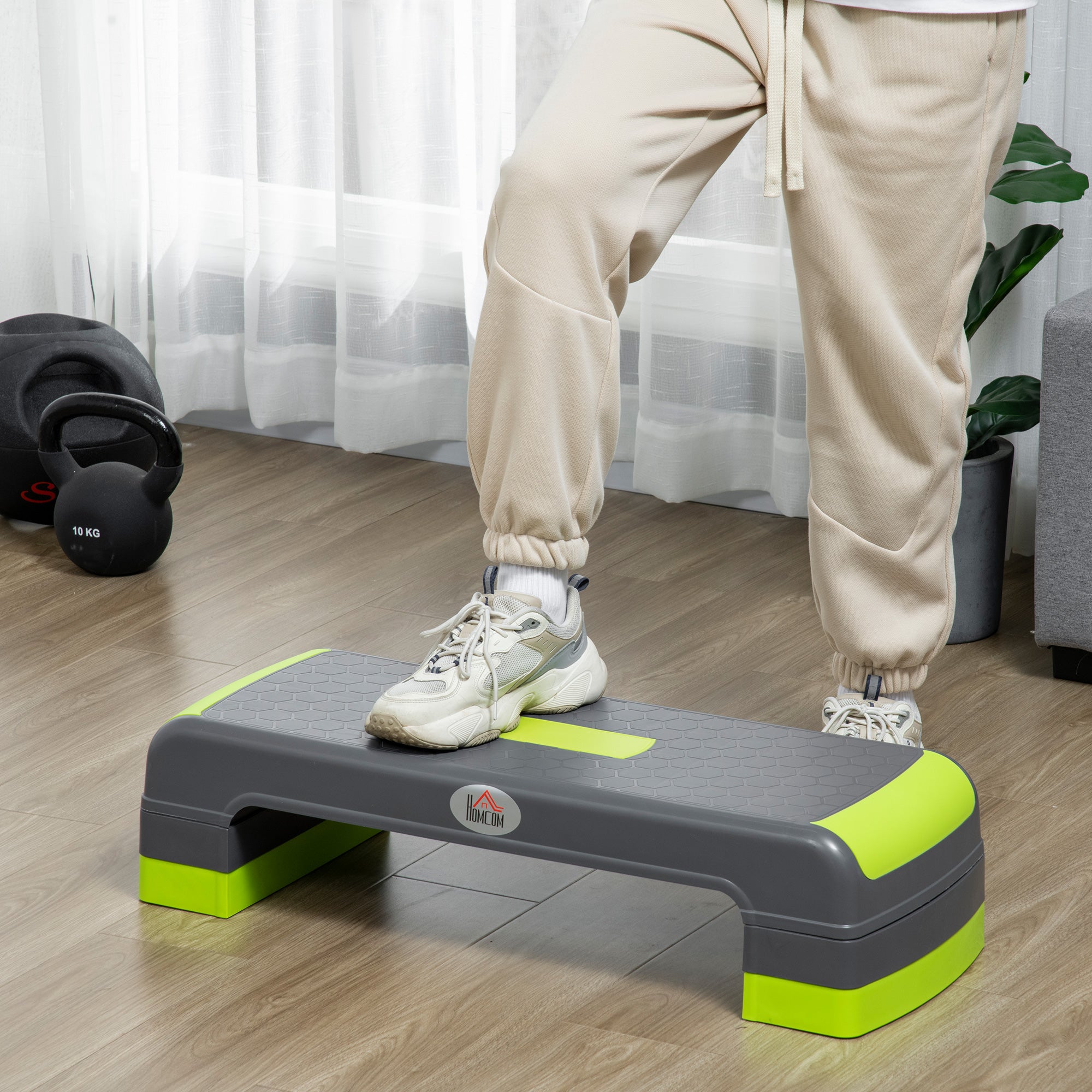 Aerobic Step with 3 Adjustable Heights and Non-Slip Surface - Grey Green