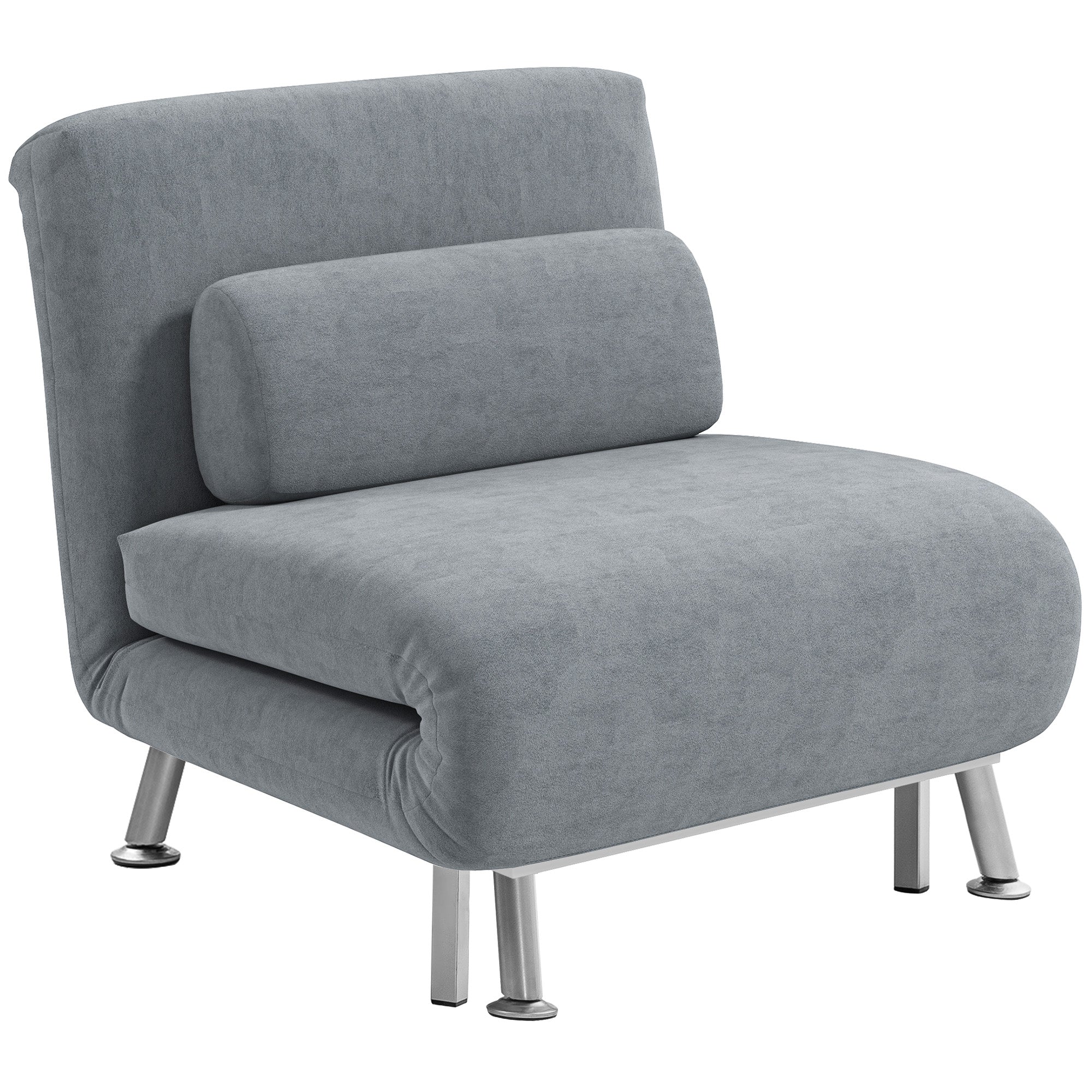 Single Velvet-Feel 3-in-1 Sleeper Chair with Adjustable Backrest - Grey