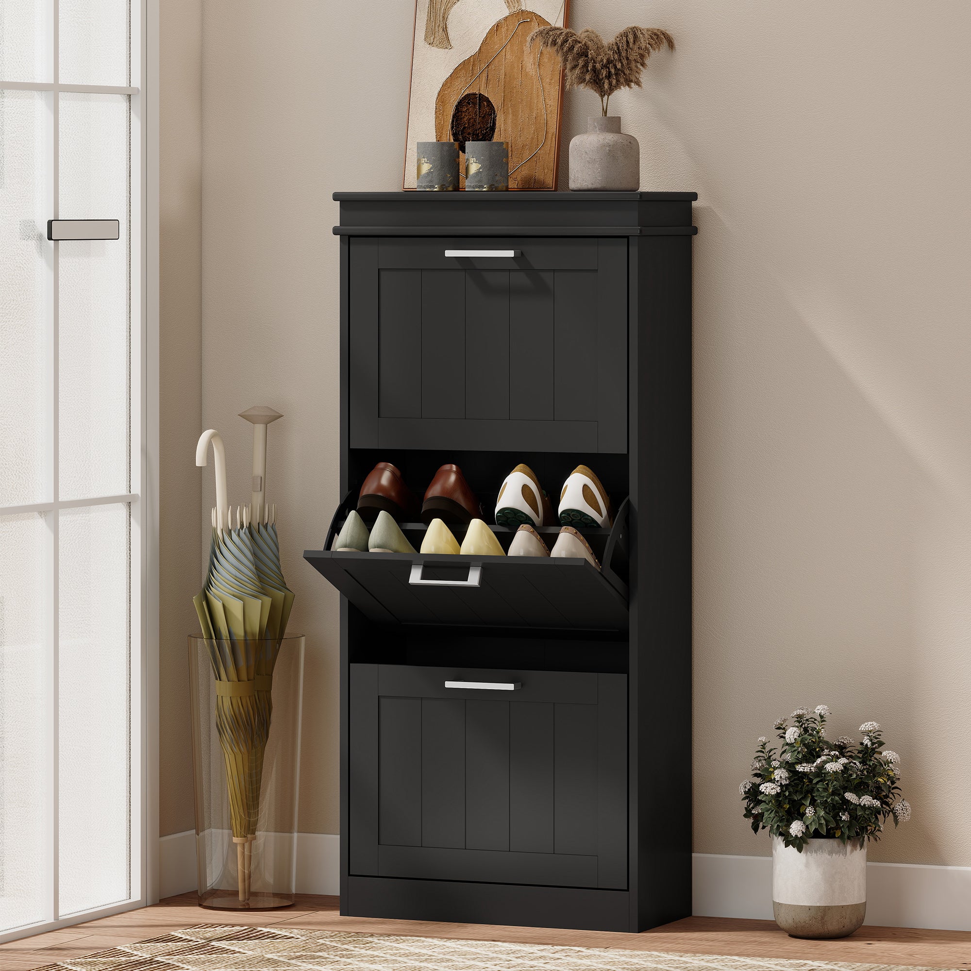 Three-Drawer Minimalistic Shoe Cabinet - Black