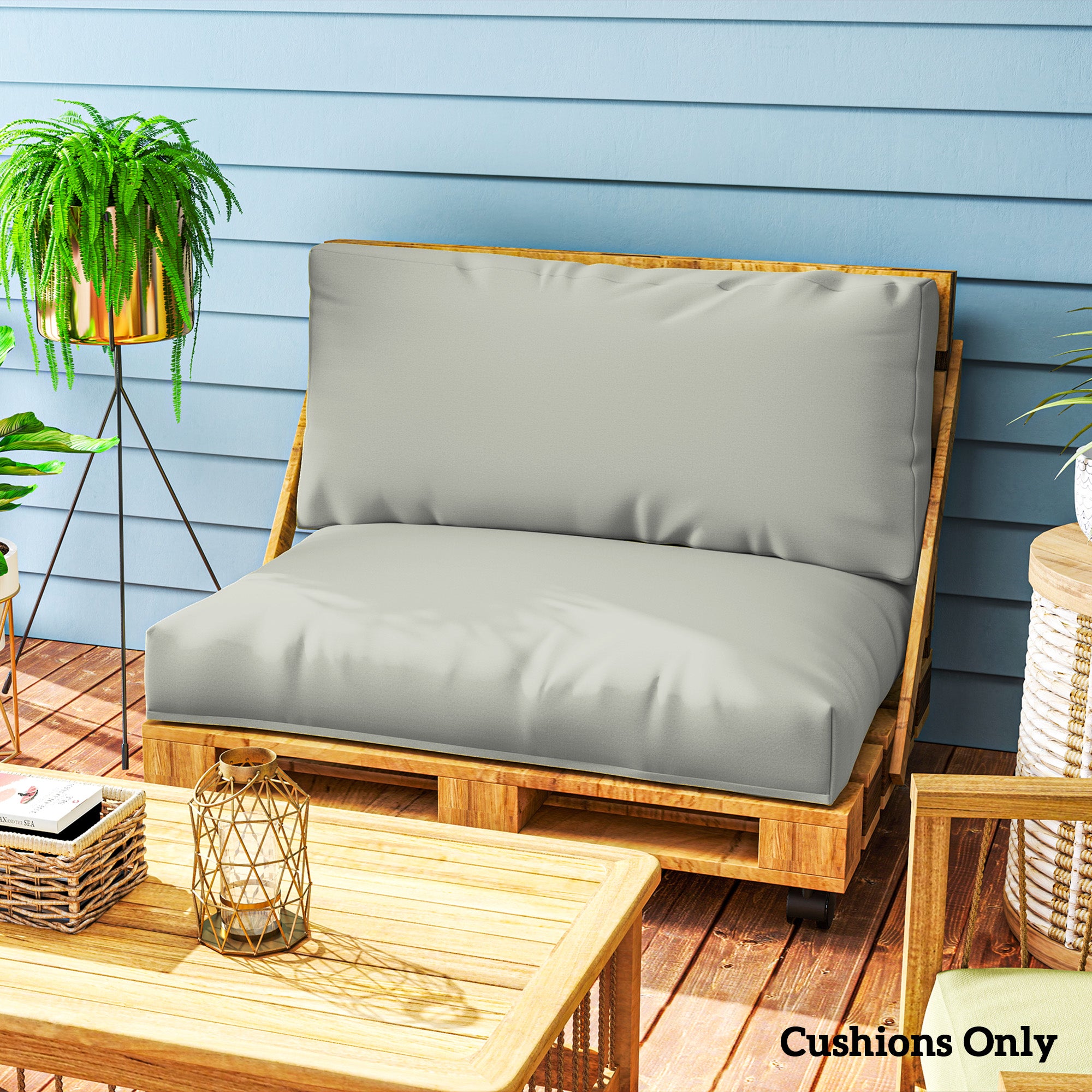 2 Seater Outdoor Pallet Furniture Cushions 20cm Thick UPF20+ 220gsm Fabric - Light Grey