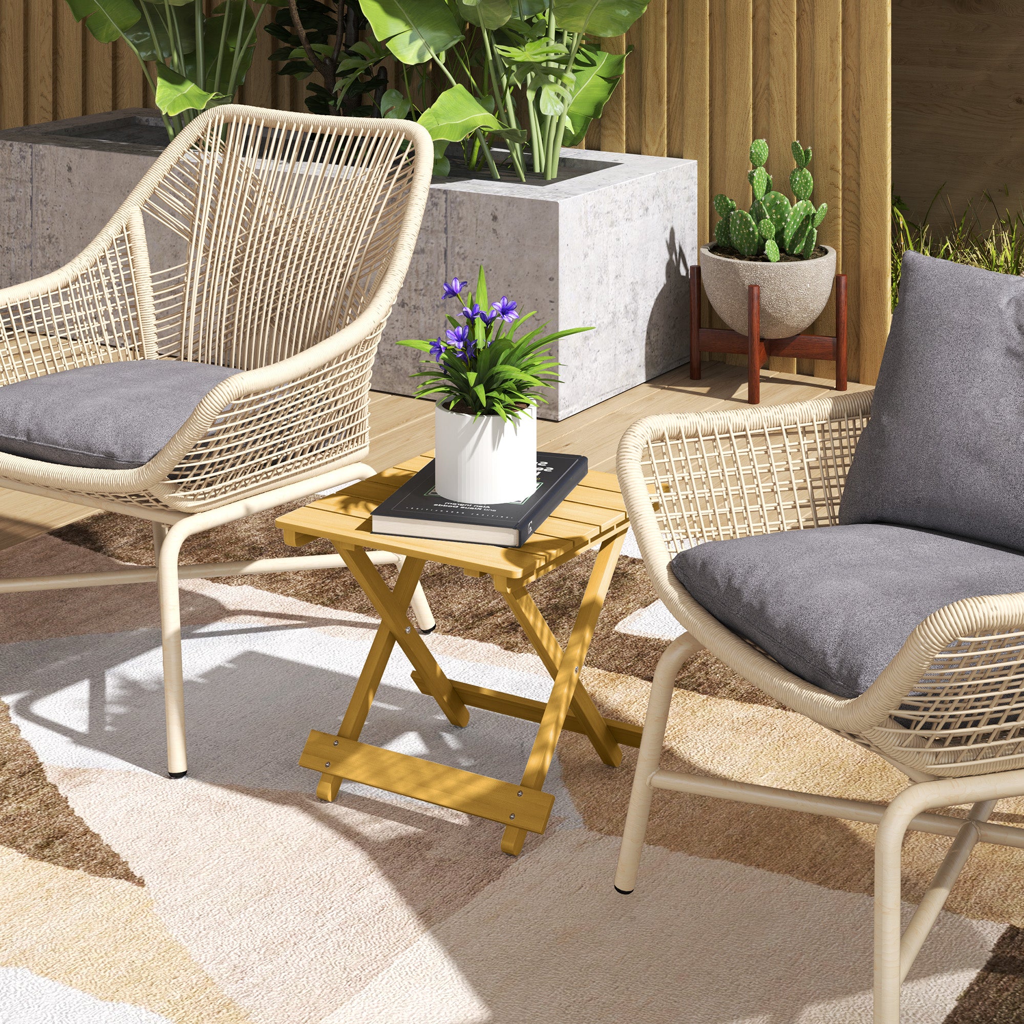 Foldable Wooden Outdoor Coffee Table - Natural Wood Finish