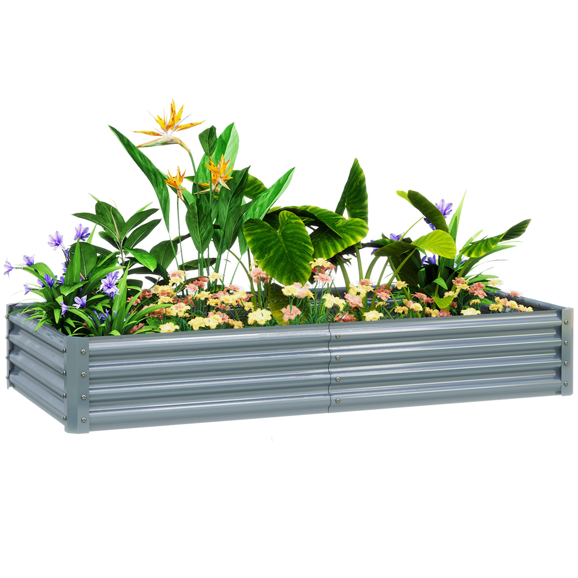 180cm Galvanised Steel Open Planter with Rust Resistant Powder Coating - Silver