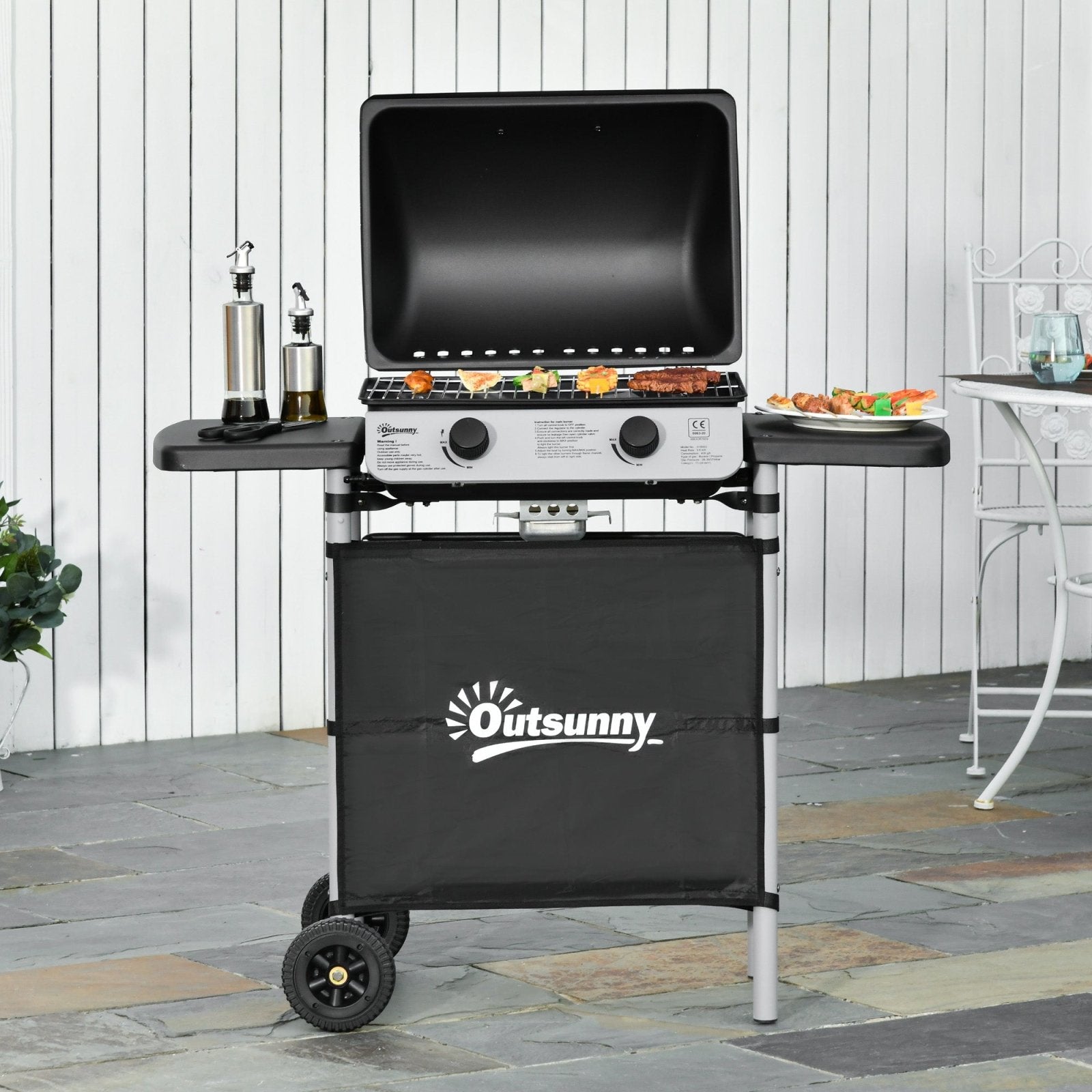 2 Burner Gas Barbecue Grill Propane Gas Cooking BBQ Grill 5.6 kW with Side Shelves Wheels - Bedzy UK modern and affordable home furniture England