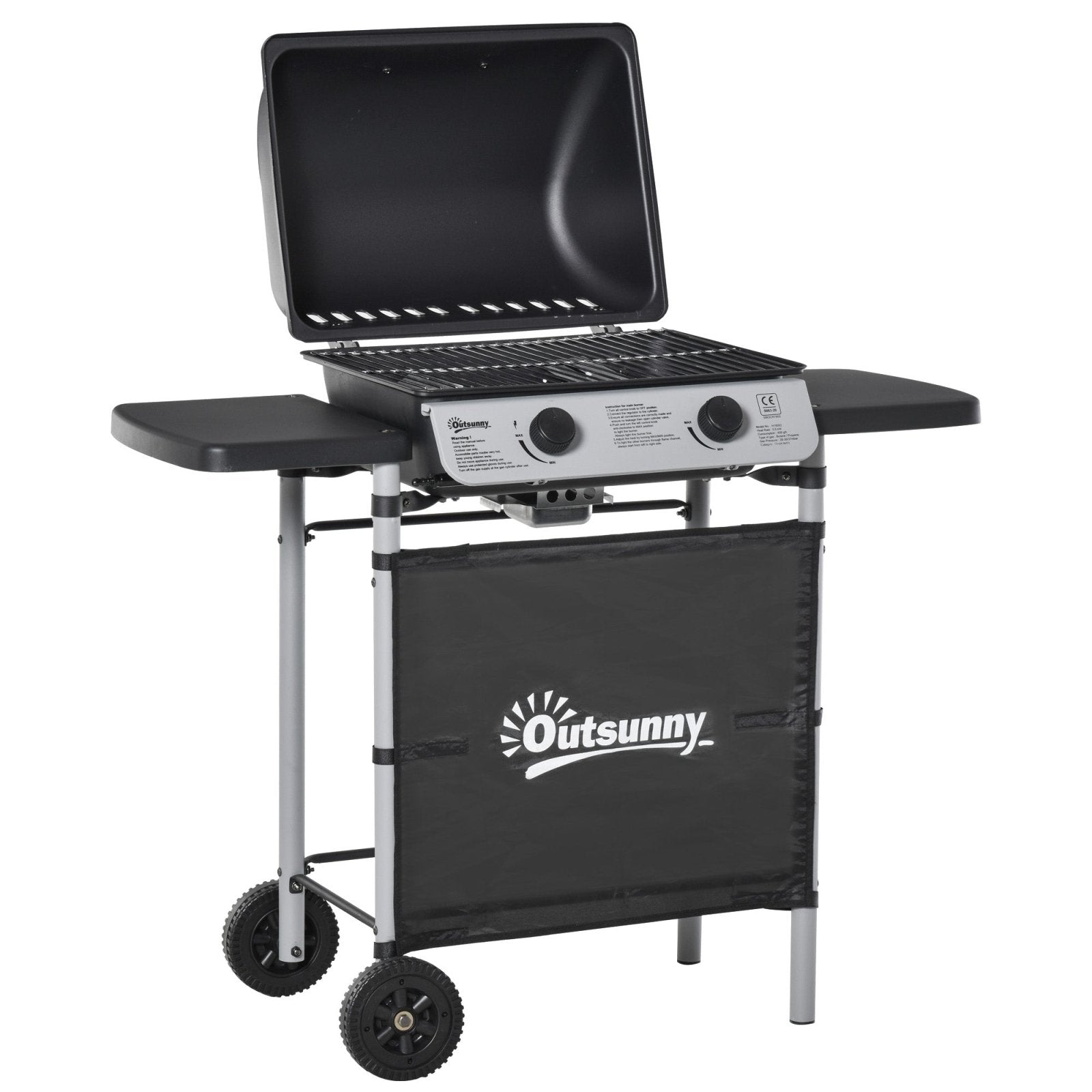2 Burner Gas Barbecue Grill Propane Gas Cooking BBQ Grill 5.6 kW with Side Shelves Wheels - Bedzy UK modern and affordable home furniture England
