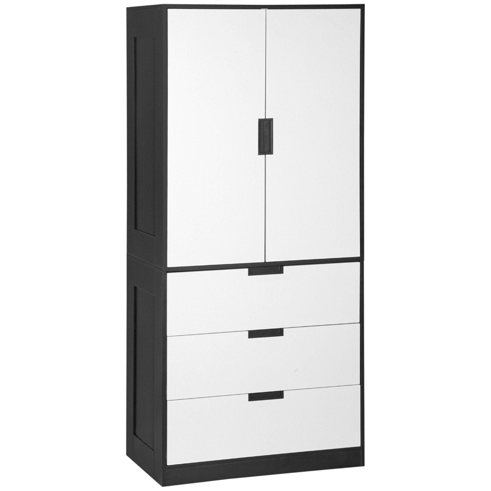 2 Door Wardrobe, Modern Wardrobe with 3 Drawers and Hanging Rod for Bedroom, White - Bedzy UK modern and affordable home furniture England