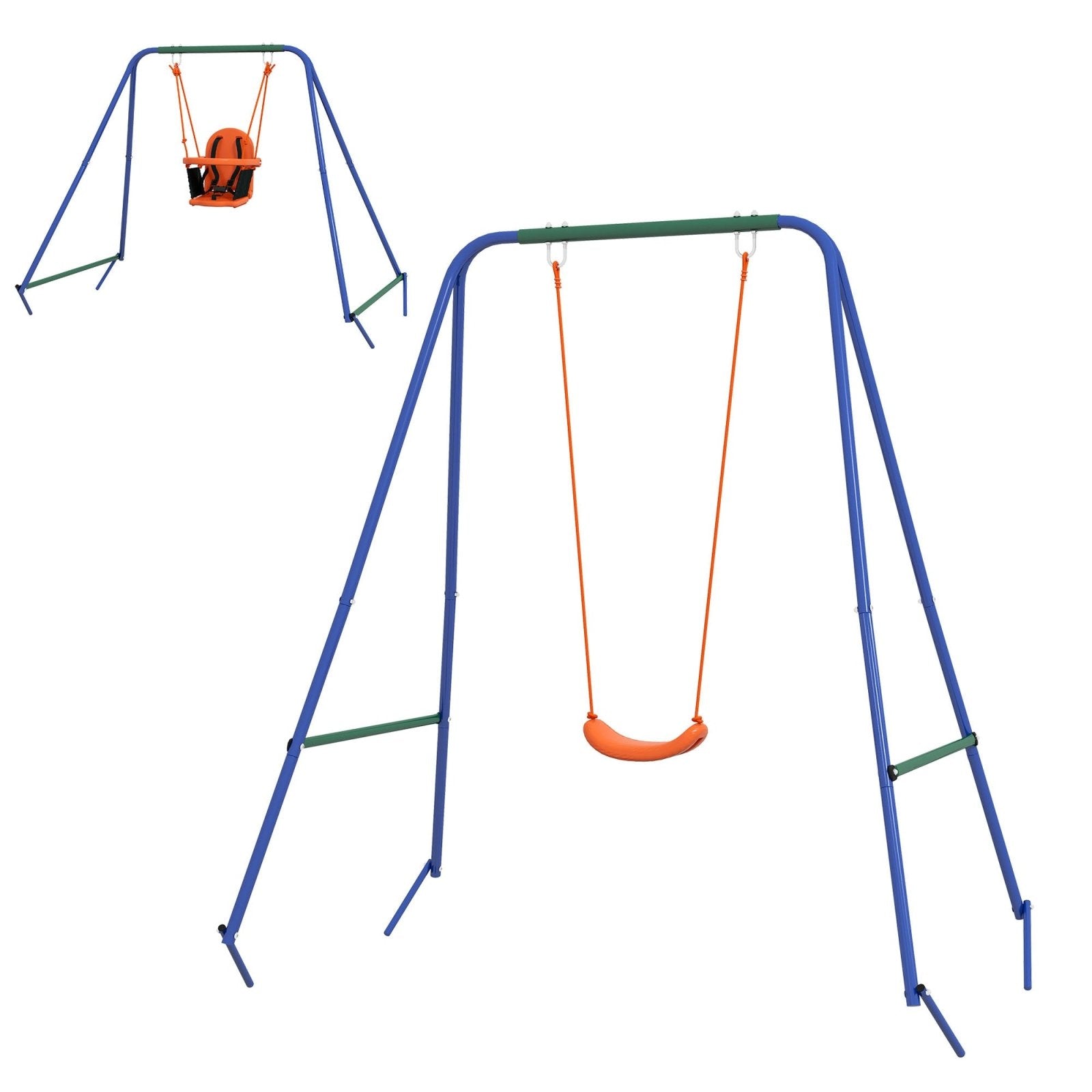 2 In 1 Metal Frame Nursery Swing w/ Comfortable Seat Safety Belt Orange - Bedzy UK modern and affordable home furniture England