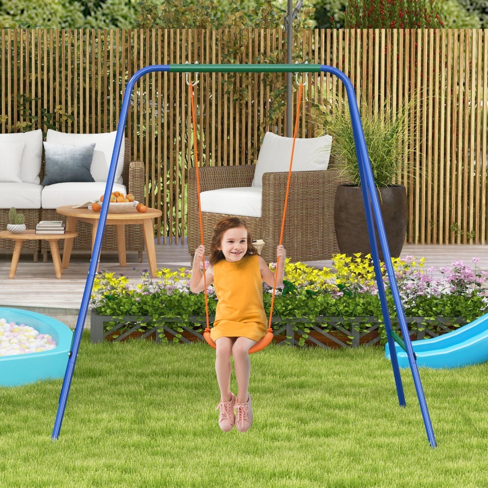 2 In 1 Metal Frame Nursery Swing w/ Comfortable Seat Safety Belt Orange - Bedzy UK modern and affordable home furniture England