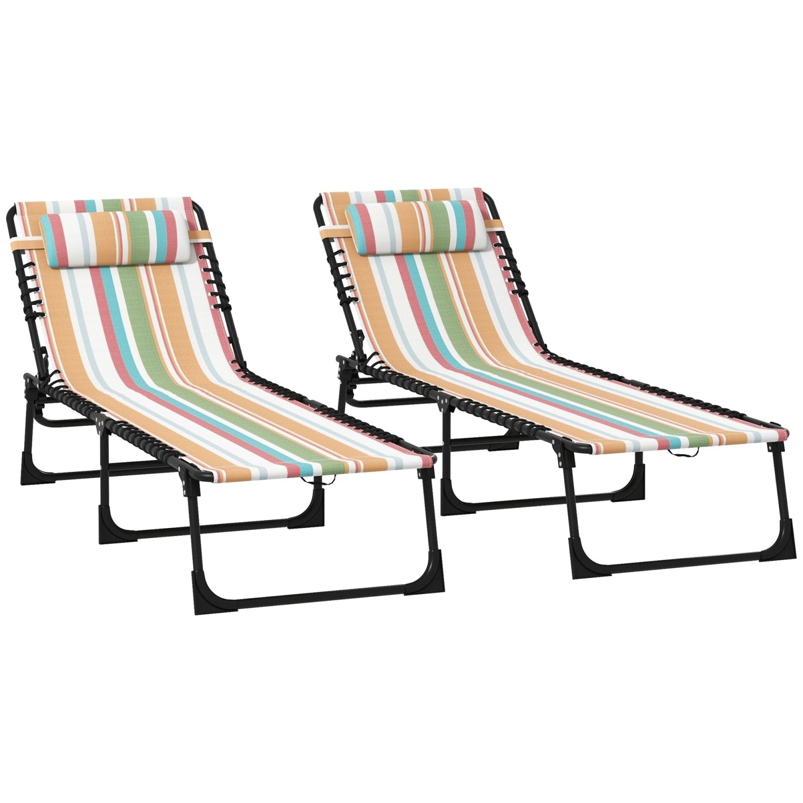 2 Pcs Folding Sun Lounger Beach Chaise Chair Garden Cot Camping Recliner with 4 Position Adjustable Multicolored - Bedzy UK modern and affordable home furniture England