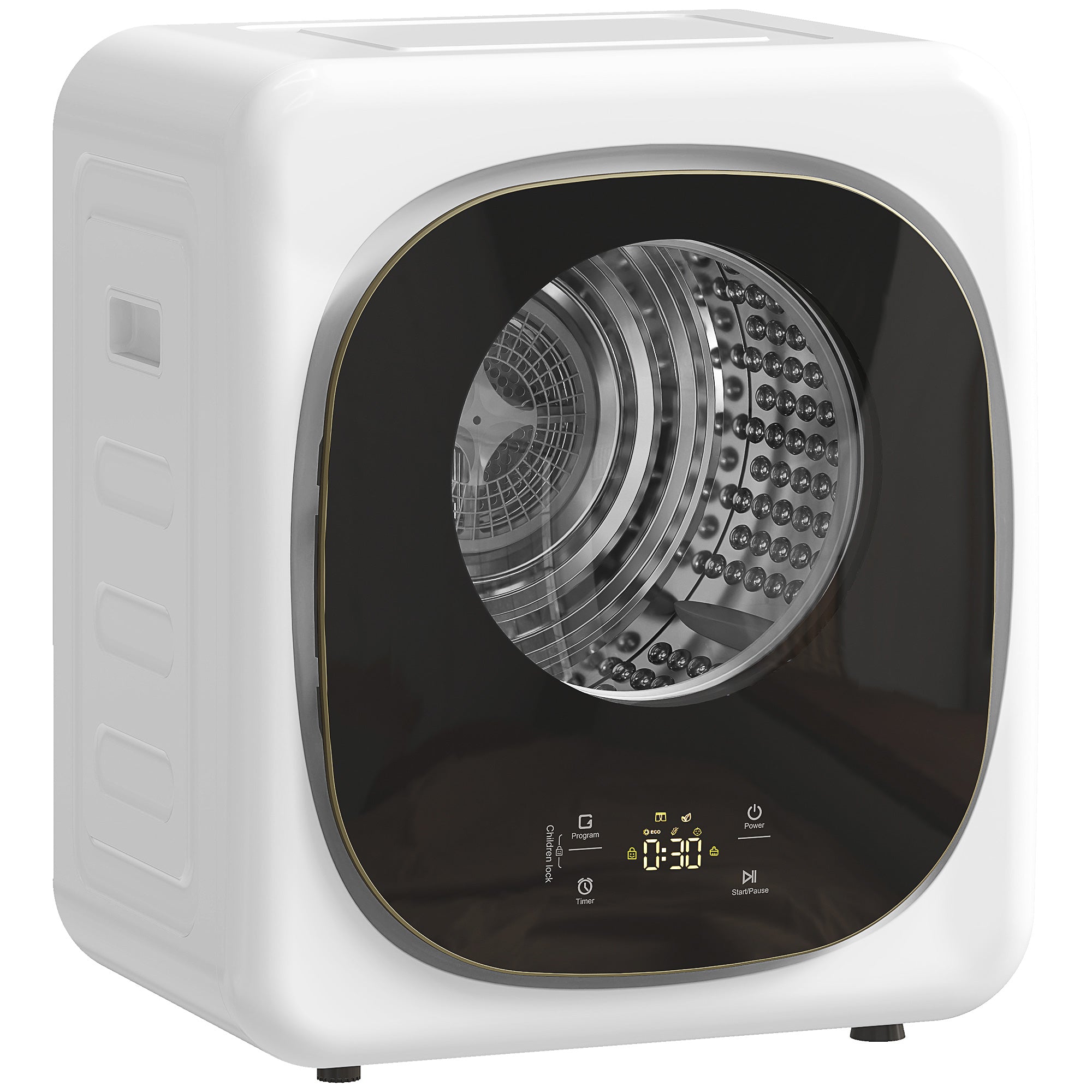 4kg Vented Tumble Dryer, 800W Compact Freestanding Front Tumble Dryer with 5 Drying Mode, Smart Sensor, Timer and Stainless Steel Tub, Wall-Mounted Portable Small Clothes Drying Machine, White