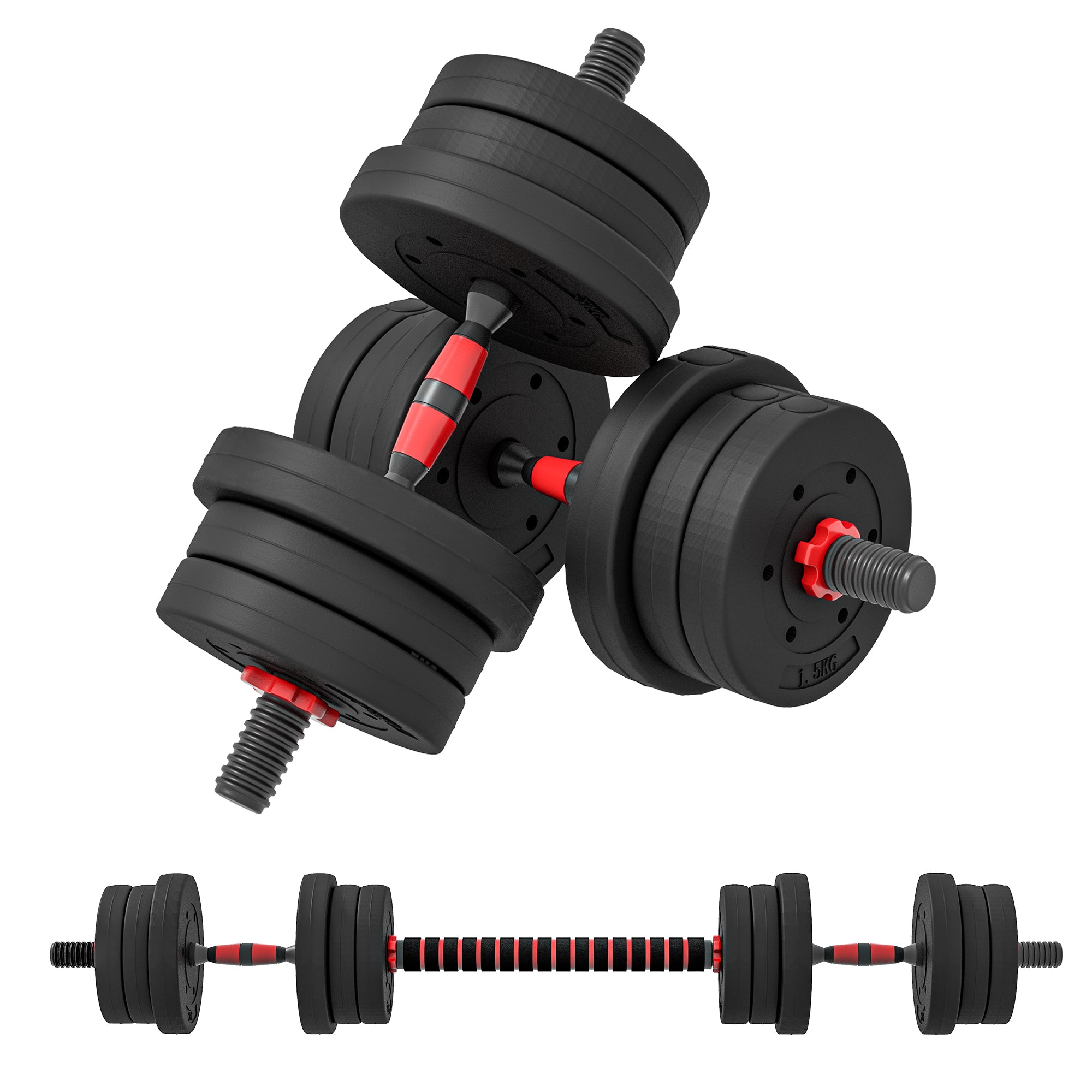 20kg 2 in 1 Adjustable Dumbbell and Barbell Set - Black