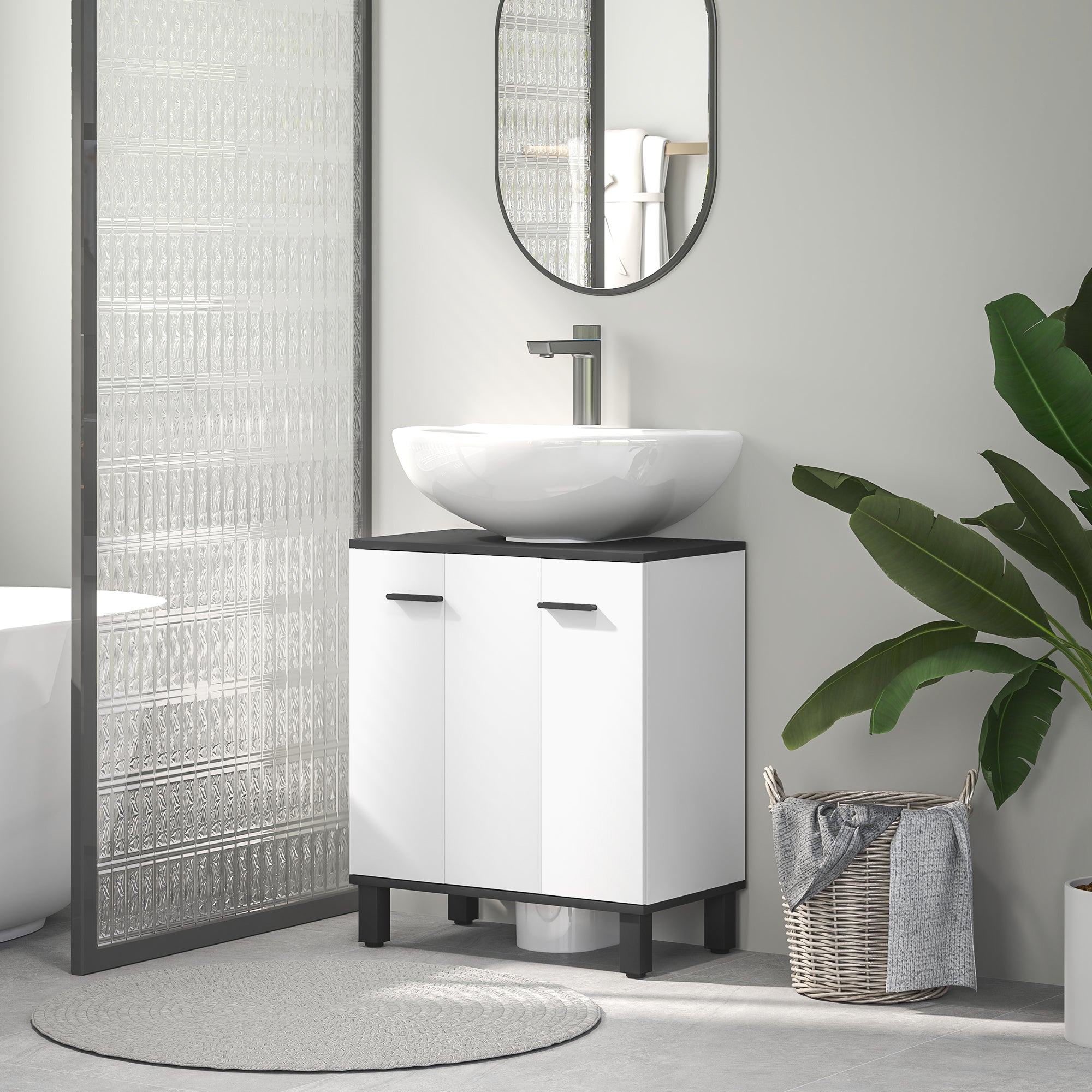 Modern Under-Sink Bathroom Cabinet with U Cut-Out 60x34x70cm - High Gloss White