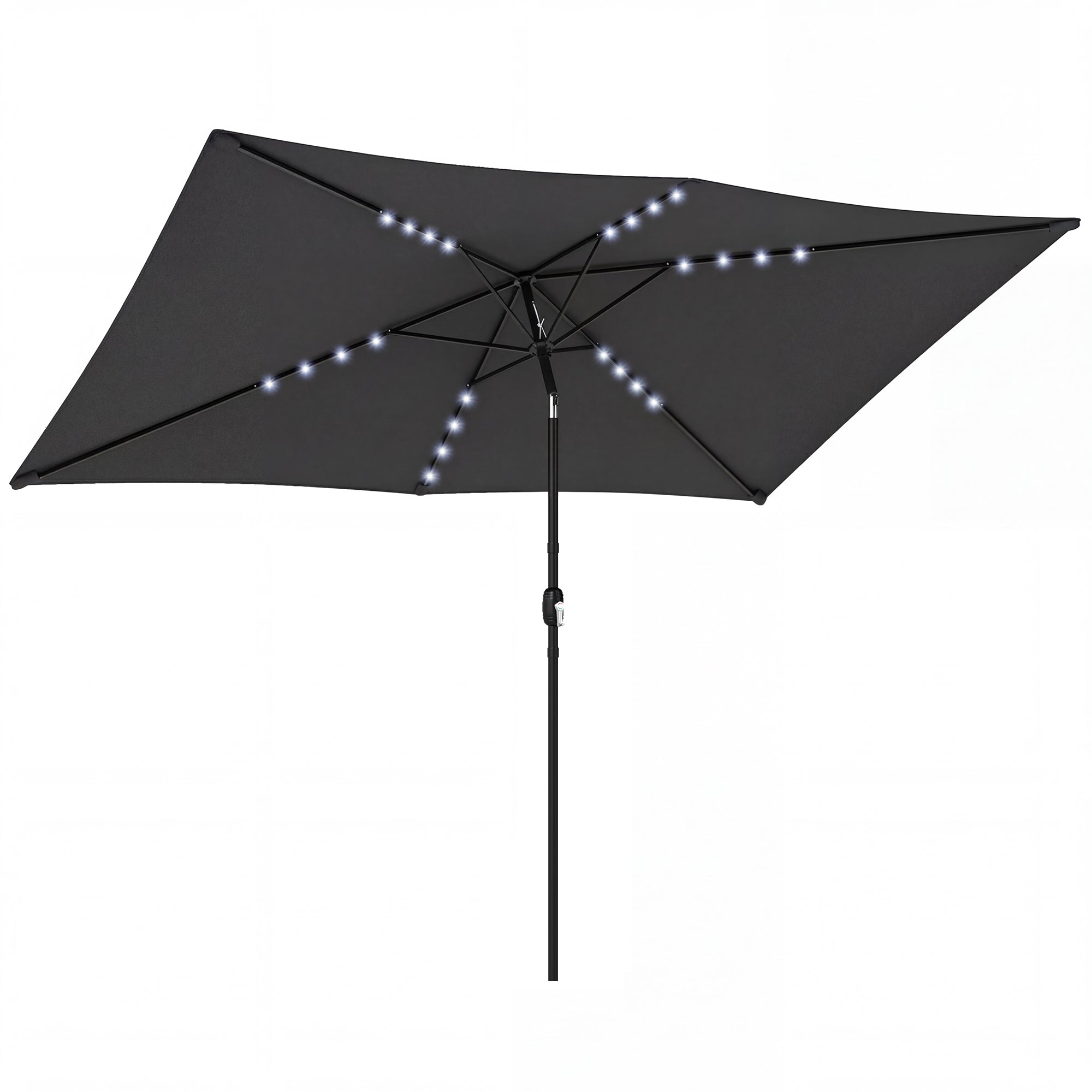 3 x 2 m Garden Parasol Umbrella with LED Solar Light, Parasol Cover, Outdoor Market Patio Umbrella, Black