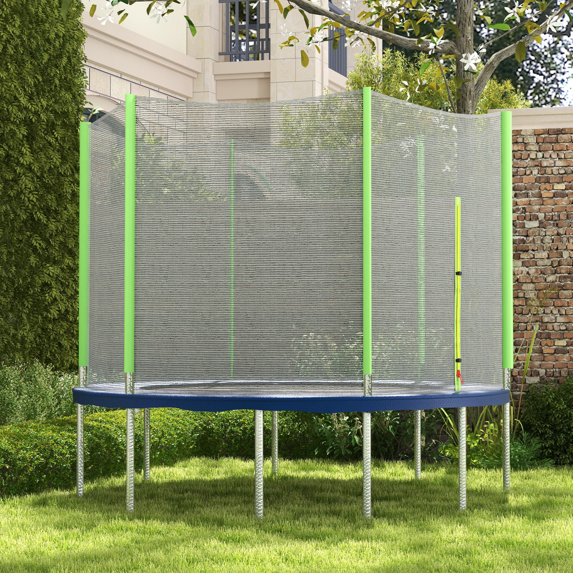 10ft Trampoline Replacement Net with 6 Plastic Pole Covers and Zipped Entrance - Green