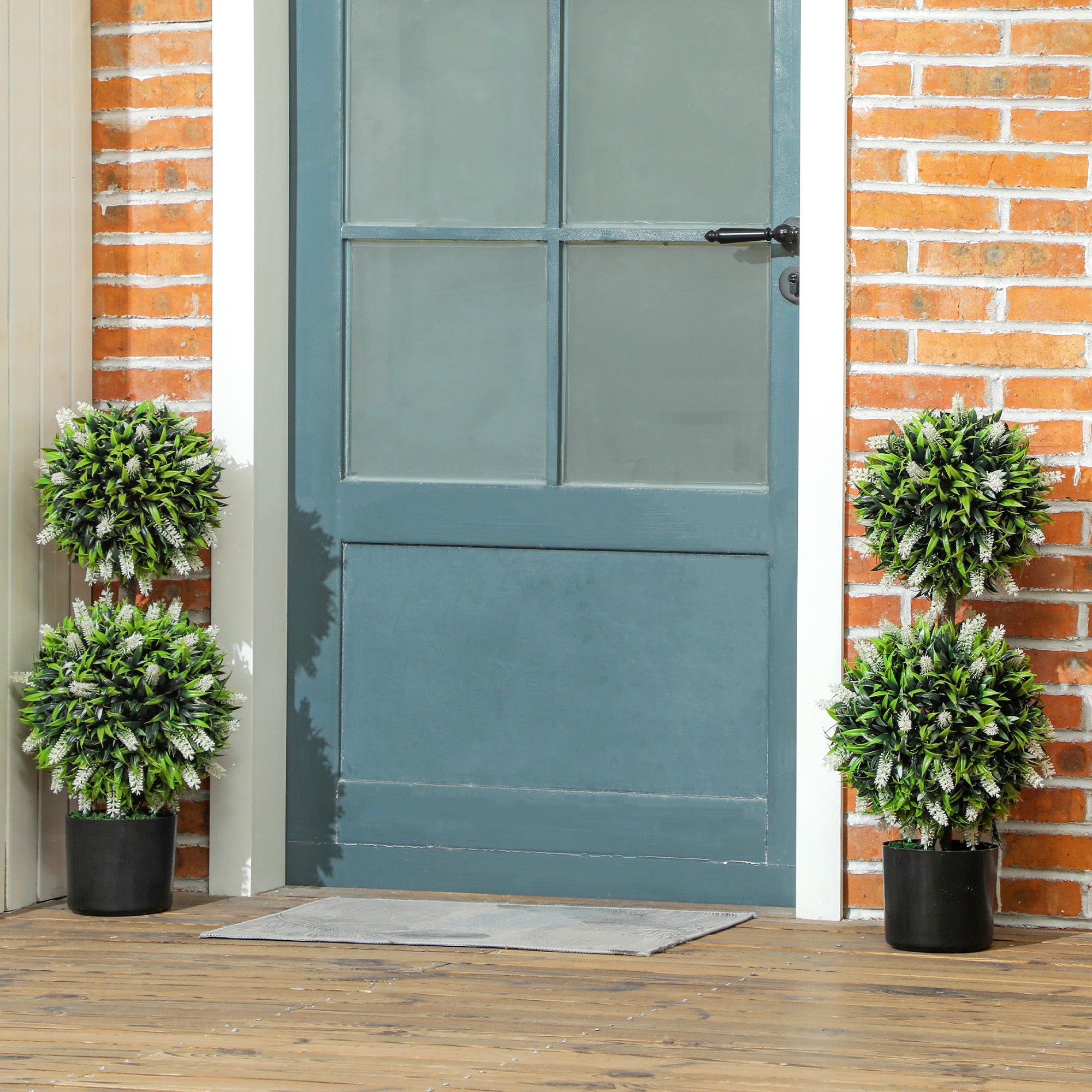 Set of 2 Decorative Artificial Plants Ball Trees with Lavender Flowers in Pot Fake Plants for Home Indoor Outdoor Decor, 70cm, White