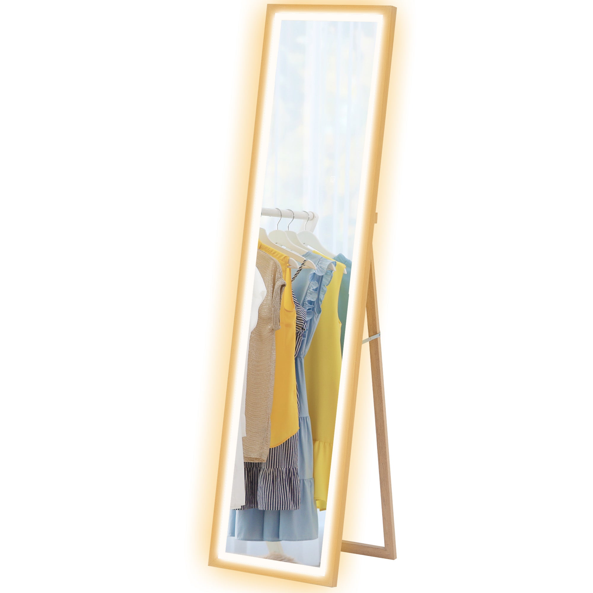 Full Length Mirror with Adjustable LED Outer Light - Oak
