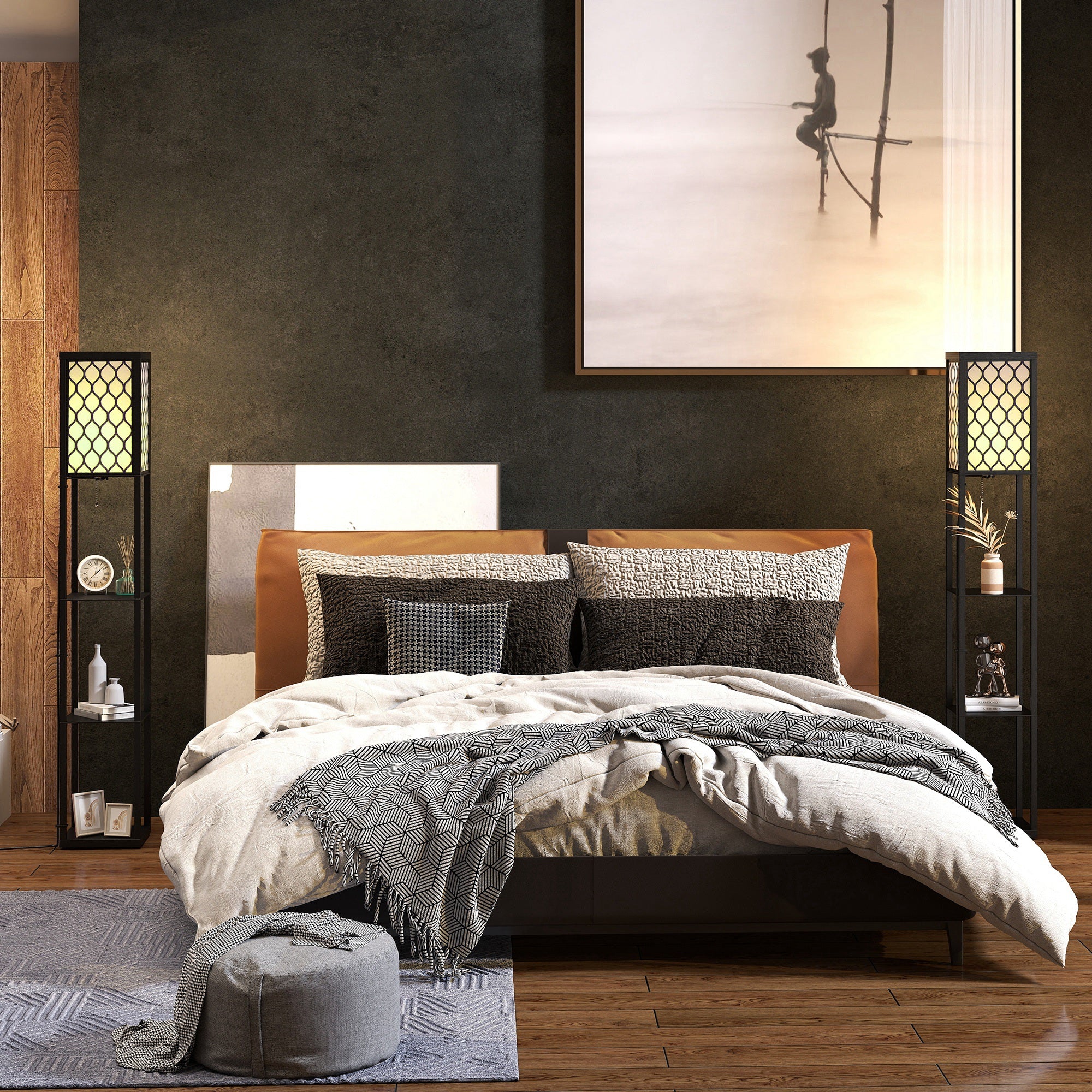 Three-Shelf Standing Lamps Set of 2 - Black