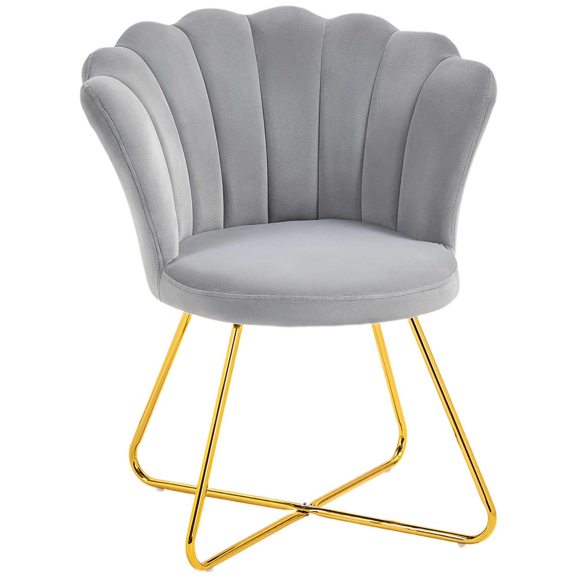 Velvet-Feel Lotus Petal Accent Chair with Steel Legs - Grey