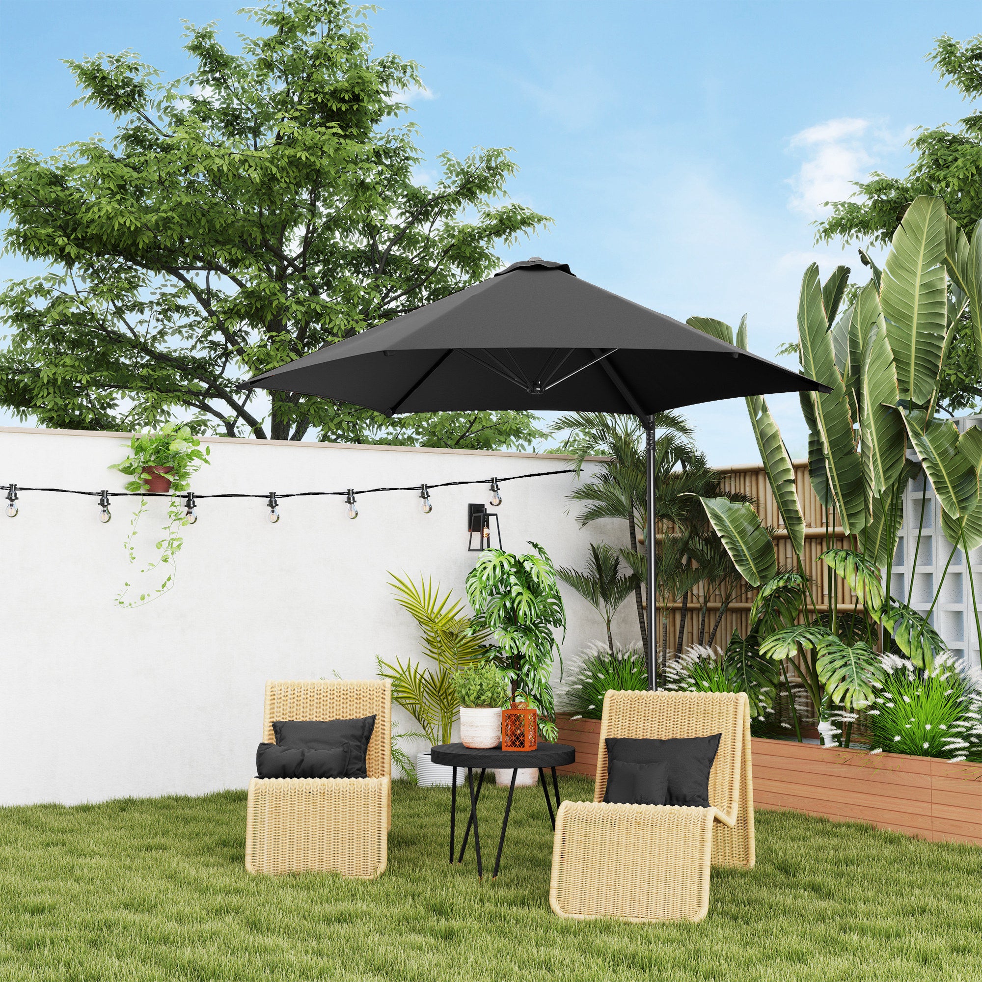 2.5m Rotating Cantilever Parasol with Base 256cm Canopy - Black