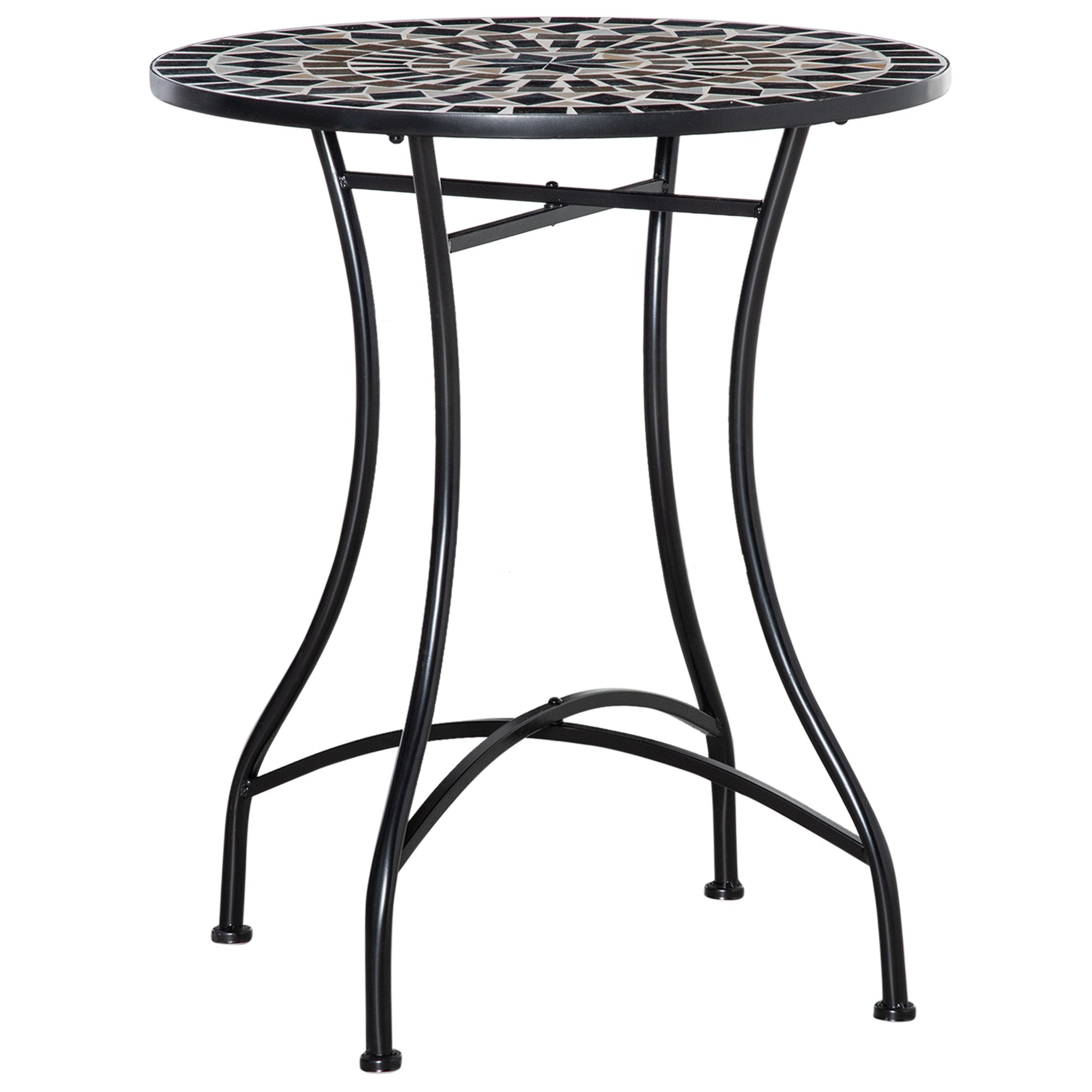 Φ60cm Mosaic Outdoor Patio Table with Ceramic Top - Black