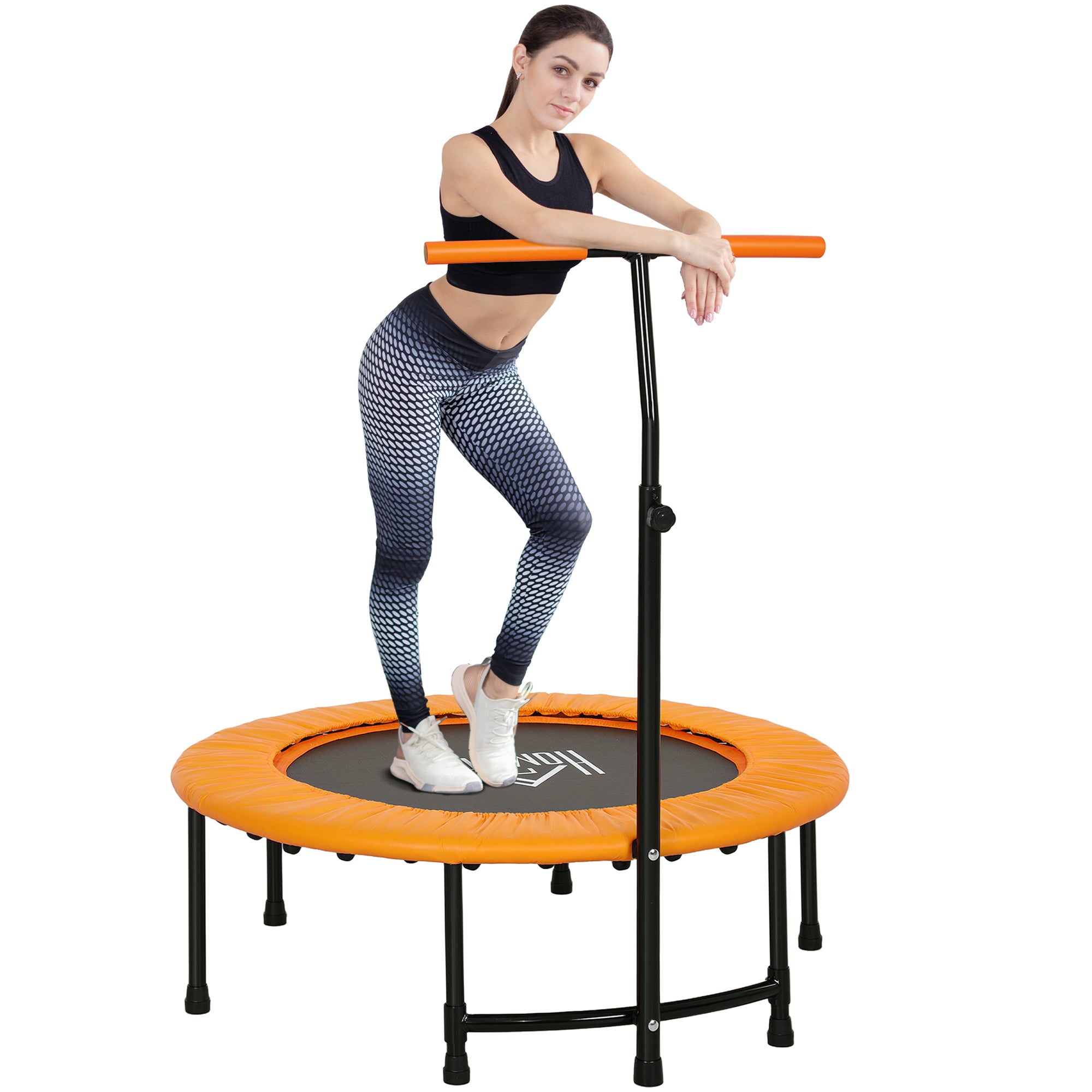 40" Fitness Trampoline with Adjustable Handle, Rebounder Trampoline Mini Jumper for Indoor Exercise Workout, Support Up to 100kg, Orange