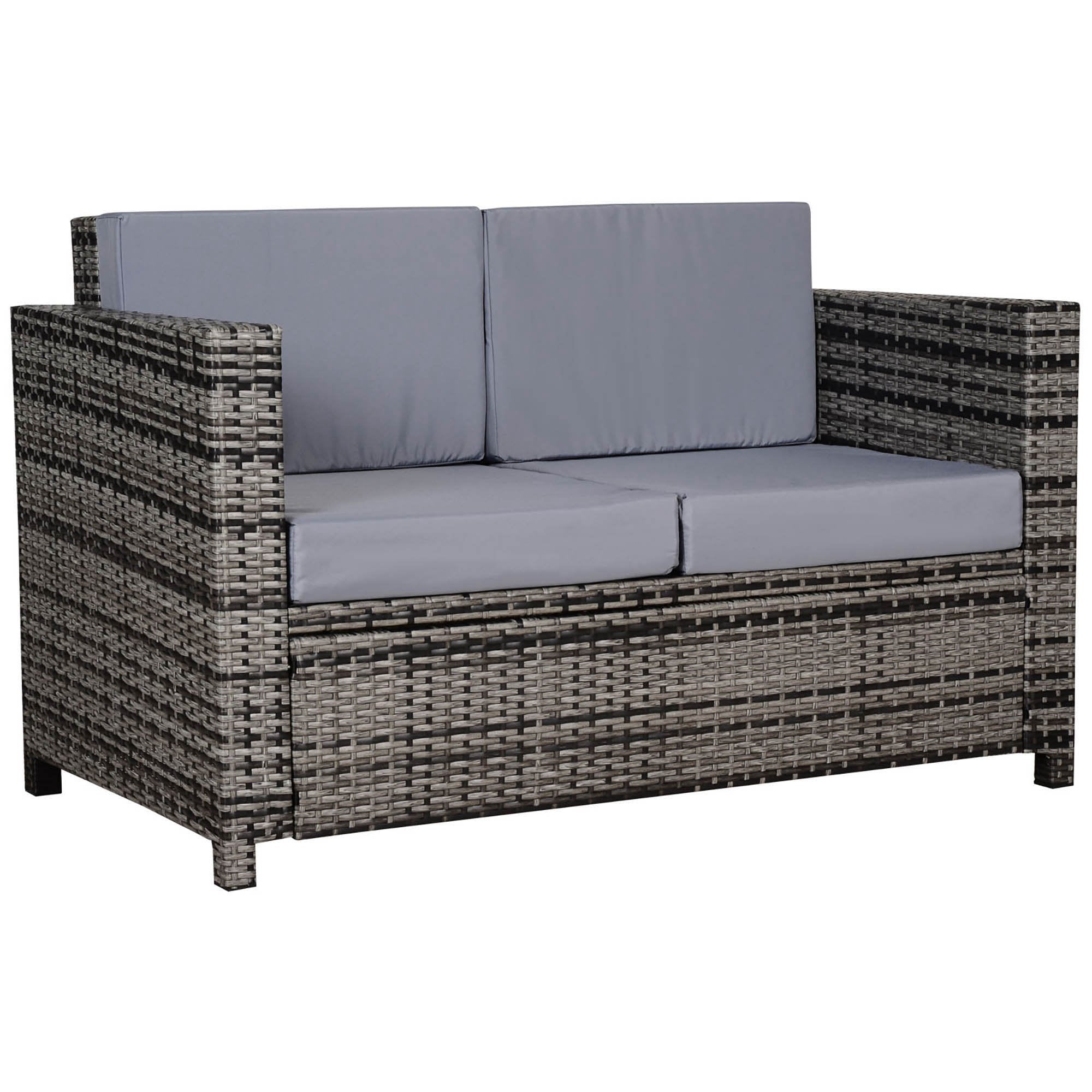 2 Seater Rattan Garden Sofa with Water-Resistant Cushions - Mixed Grey